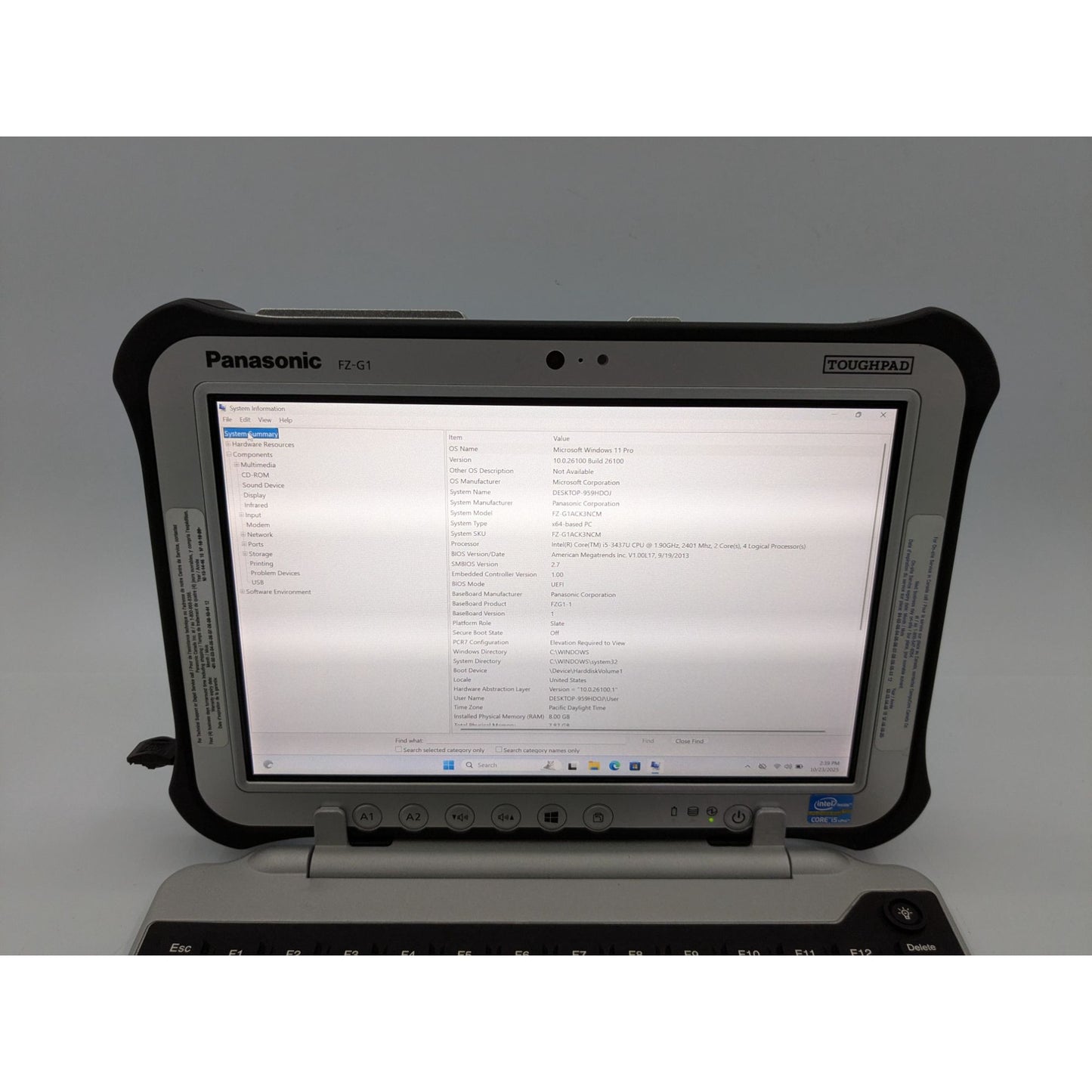 Panasonic Toughpad FZ-G1 10.1" Intel i5-3437U 8GB RAM 256GB SSD Windows 11 Pro