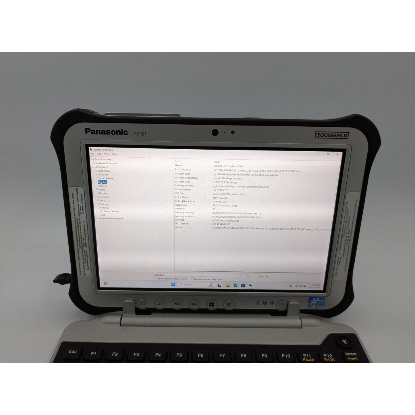 Panasonic Toughpad FZ-G1 10.1" Intel i5-3437U 8GB RAM 256GB SSD Windows 11 Pro