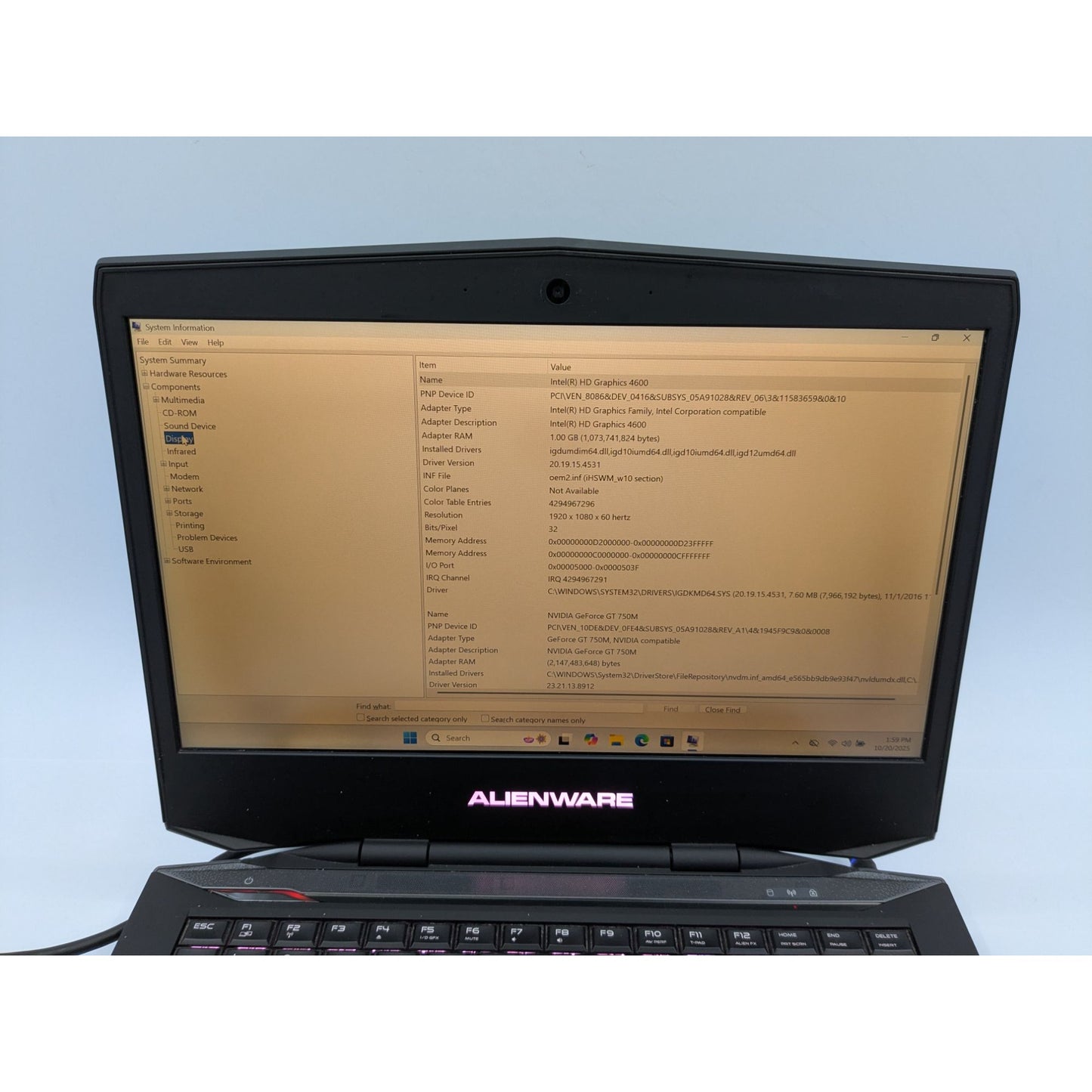 Alienware 14 Intel i7-4710MQ 14" 8GB RAM 256GB SSD Nvidia GT 750M Window 11 Home