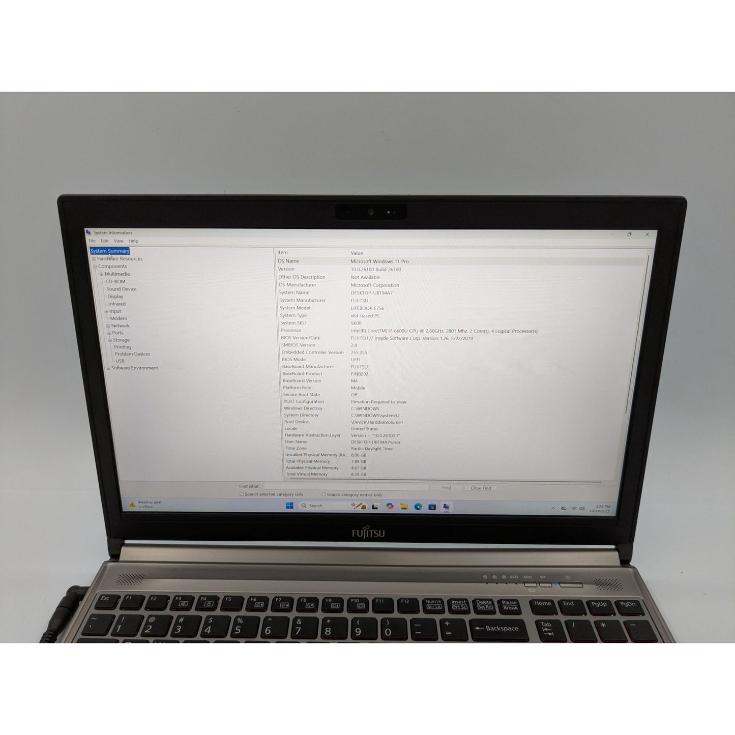 Fujitsu Lifebook E756 15.6" Intel Core i7-6600U 8GB RAM 128GB SSD Windows 11 Pro