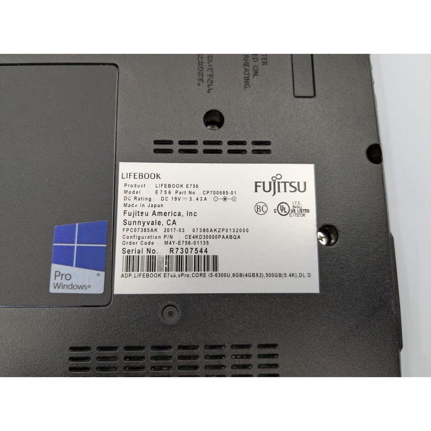 Fujitsu Lifebook E756 15.6" Intel Core i7-6600U 8GB RAM 128GB SSD Windows 11 Pro