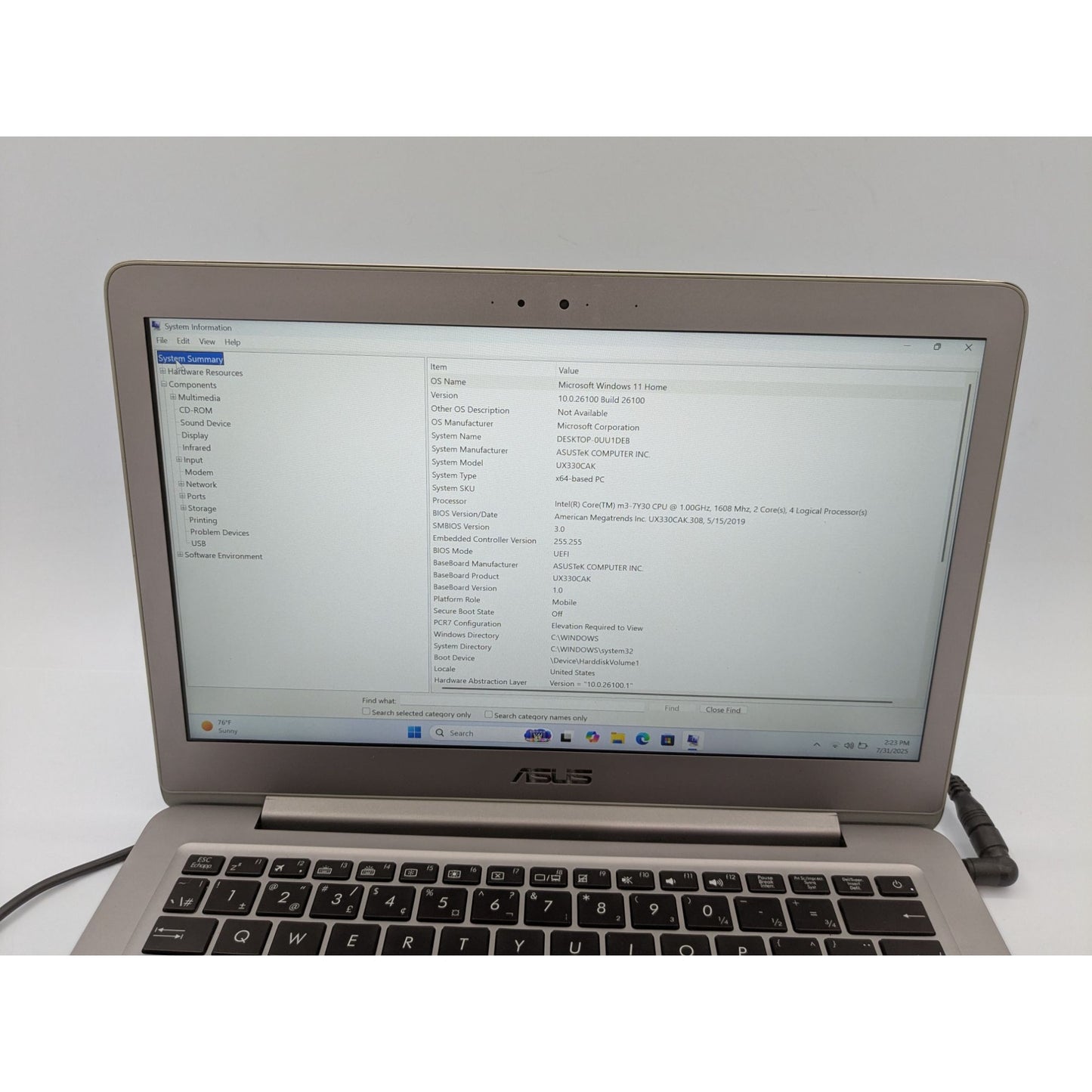 Asus UX330CAK 13.3" Display Intel M3-7Y30 8GB RAM 128GB SSD 1.00Ghz Win 11 Home