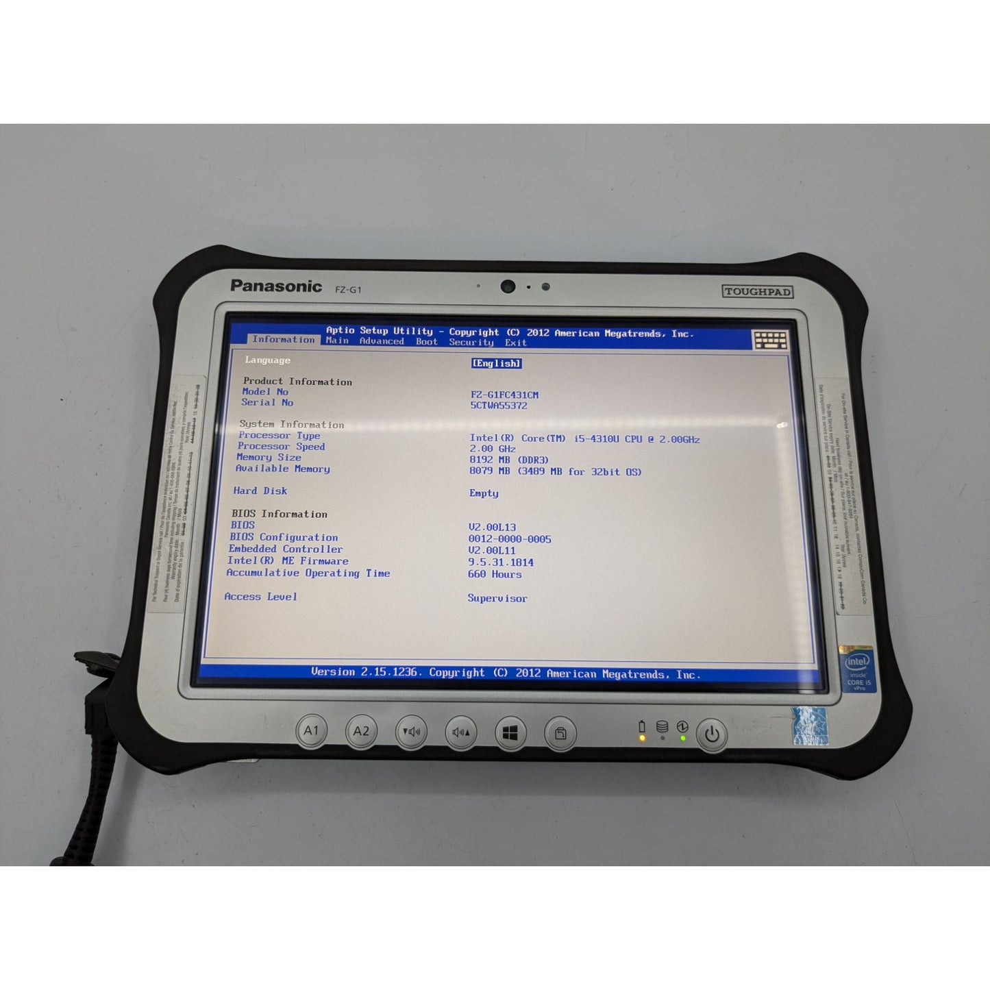 Panasonic Toughpad FZ-G1 Intel Core i5-4310U 8GB RAM 10.1" Display 2.00GHz