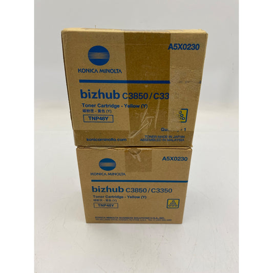 Lot of 2 Konica Minolta Yellow Toner Cartridge TNP48Y For Bizhub C3850/C3350
