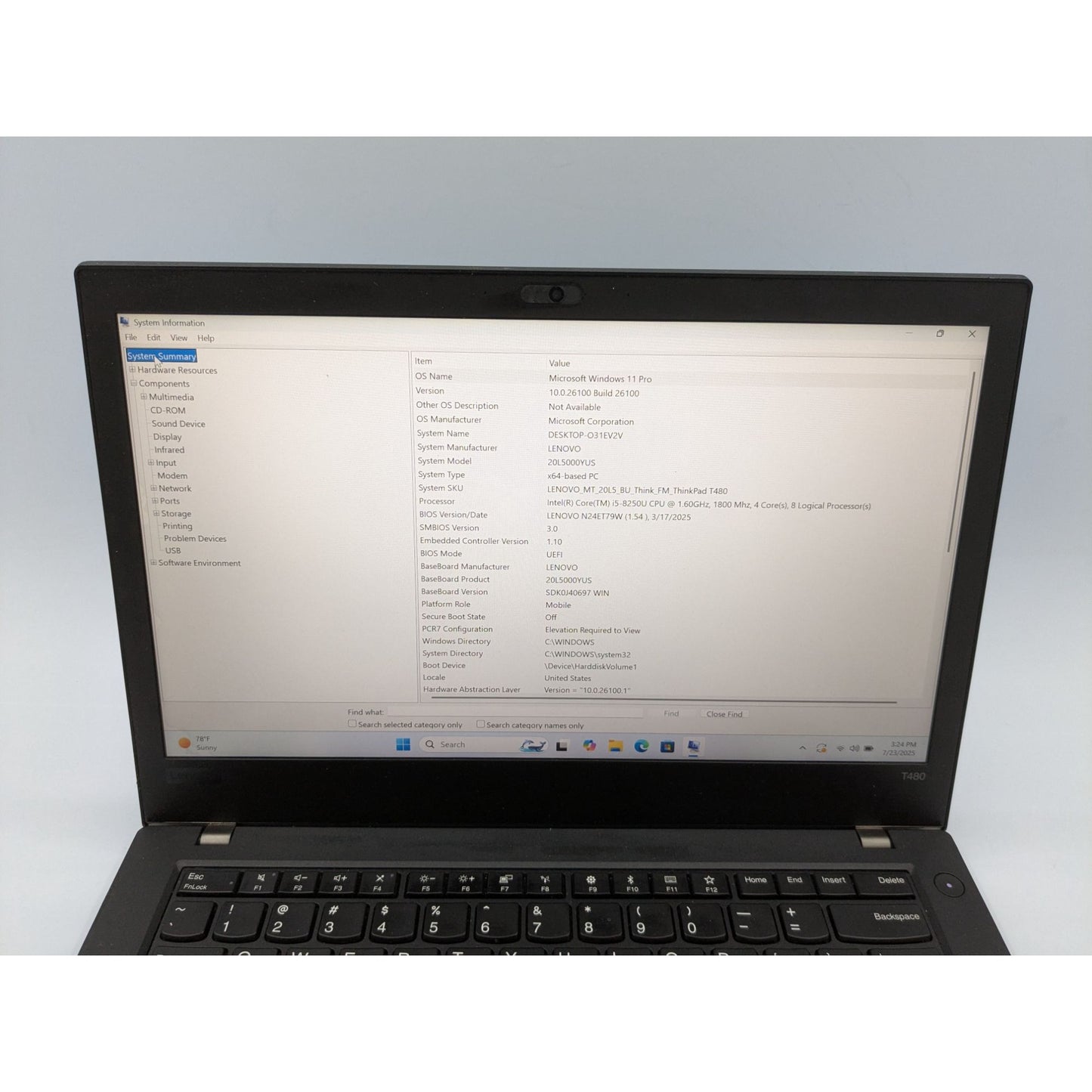 Lenovo ThinkPad T480 14" Intel Core i5-8250U 8GB RAM 128GB SSD Windows 11 Pro