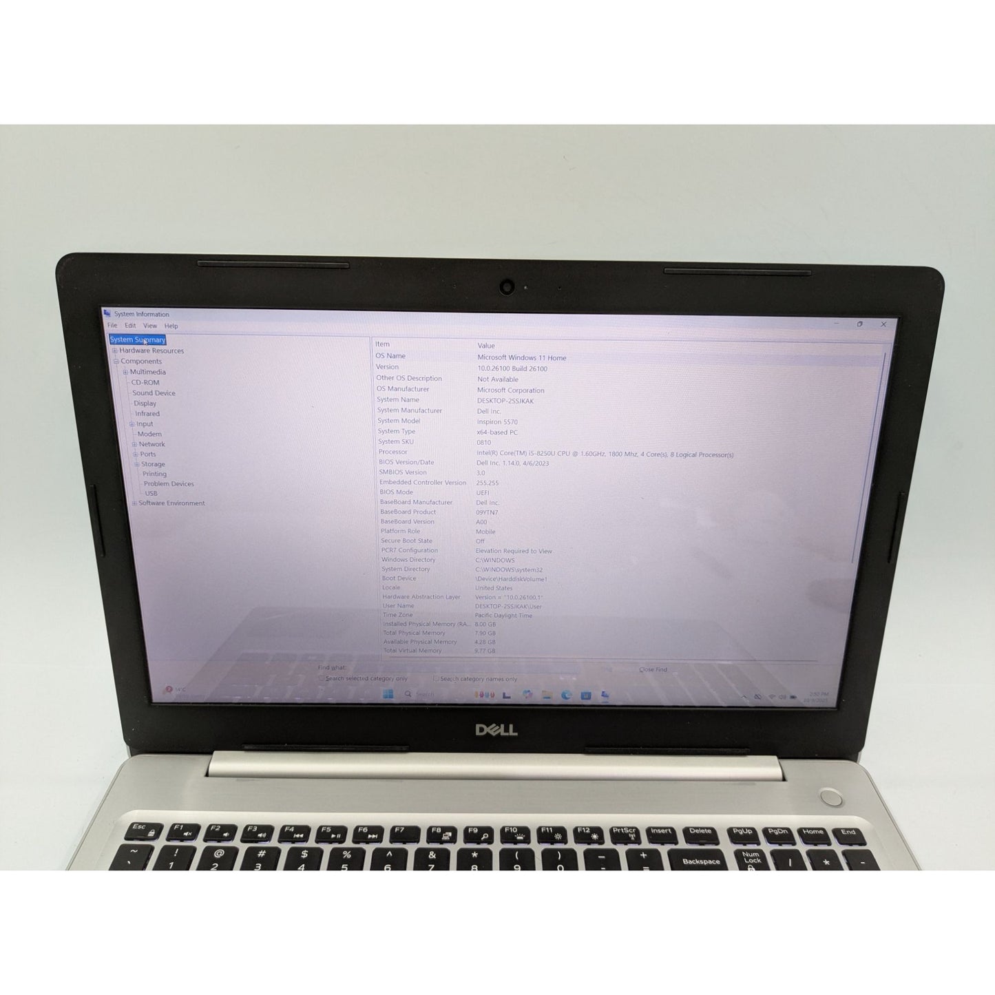 Dell Inspiron 5570 15.6" Intel i5-8250U 1.60GHz 8GB RAM 128GB SSD Windows 11 Home