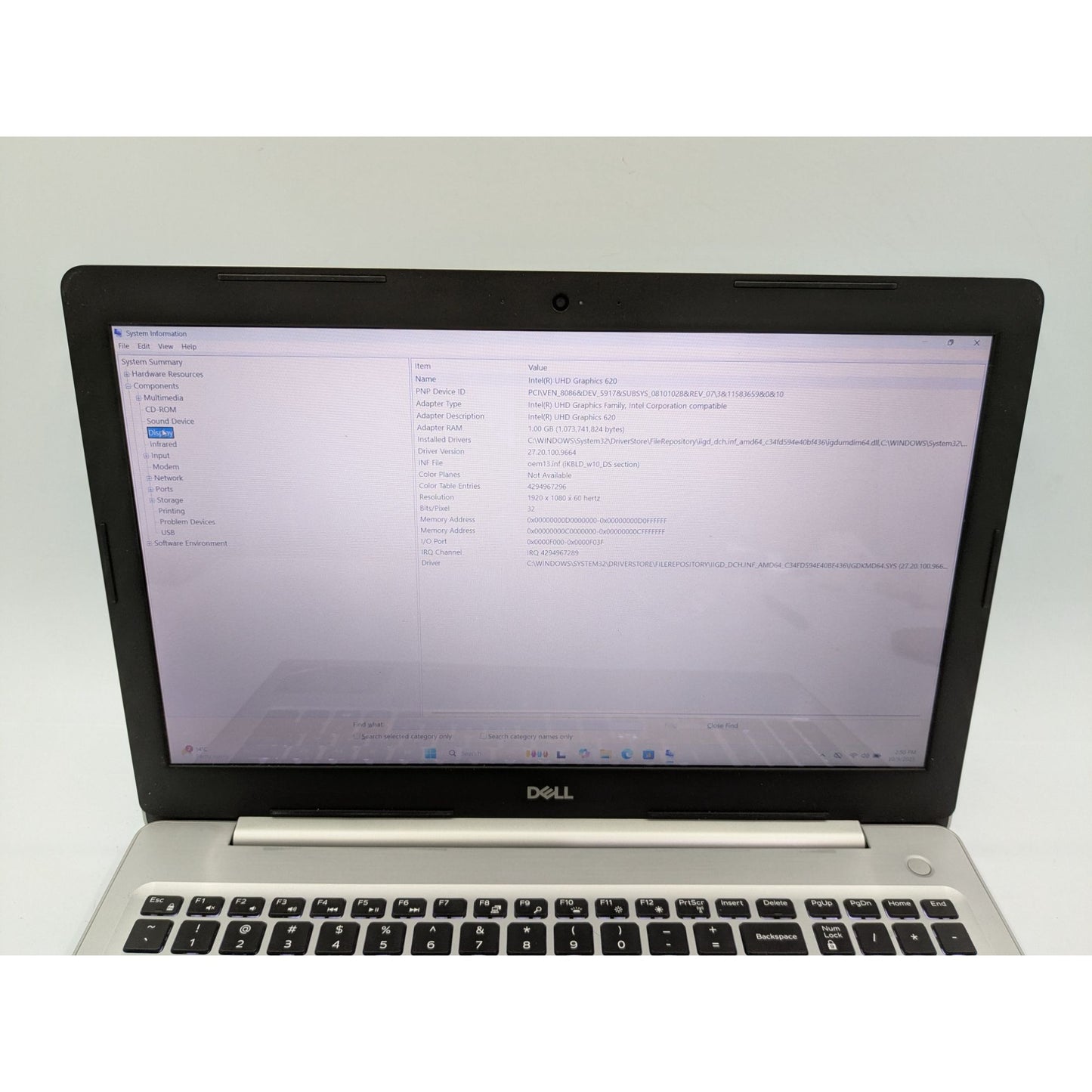 Dell Inspiron 5570 15.6" Intel i5-8250U 1.60GHz 8GB RAM 128GB SSD Windows 11 Home