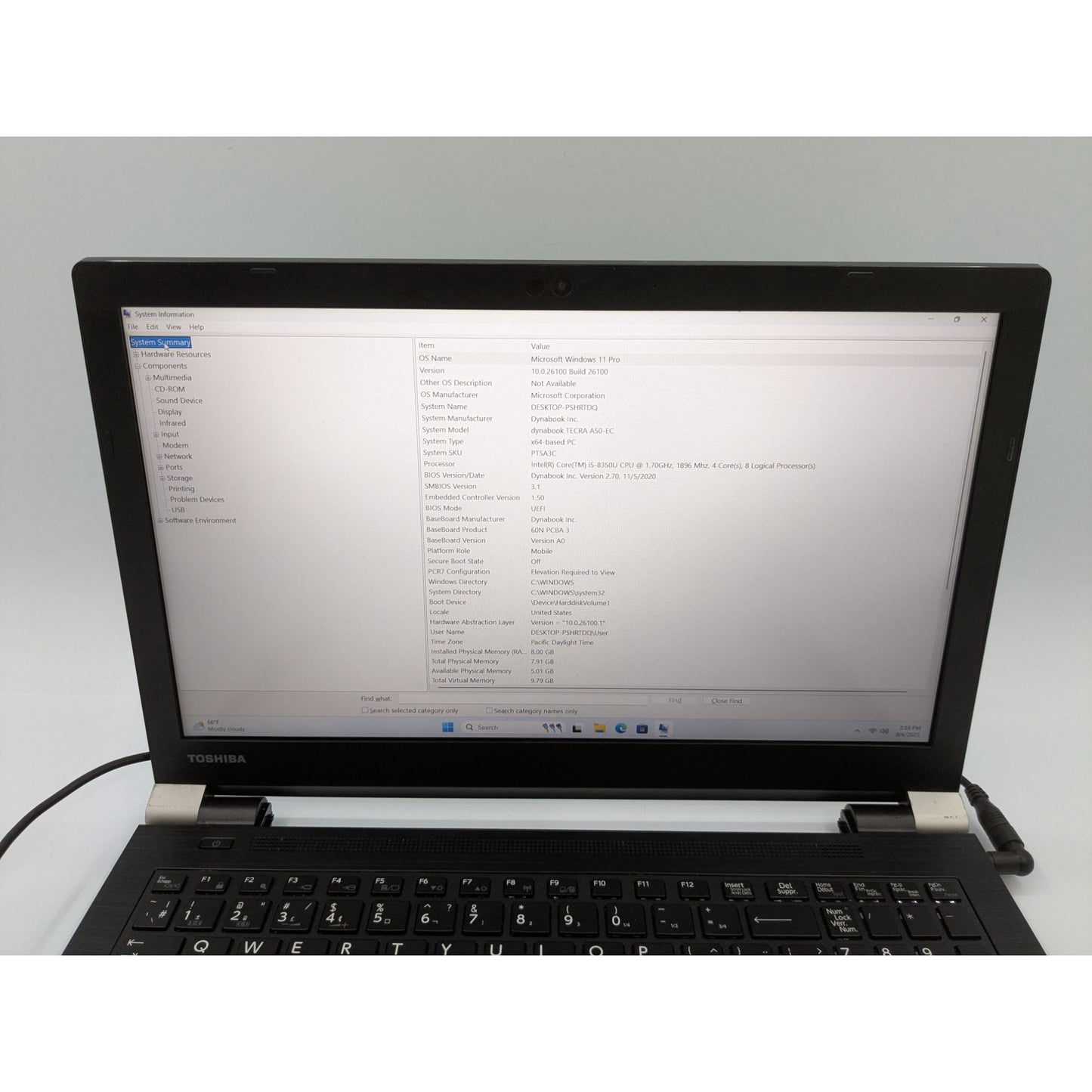 Toshiba Dynabook Tecra A50-EC 15.6" Screen Intel Core i5-8350U 8GB RAM 256GB SSD