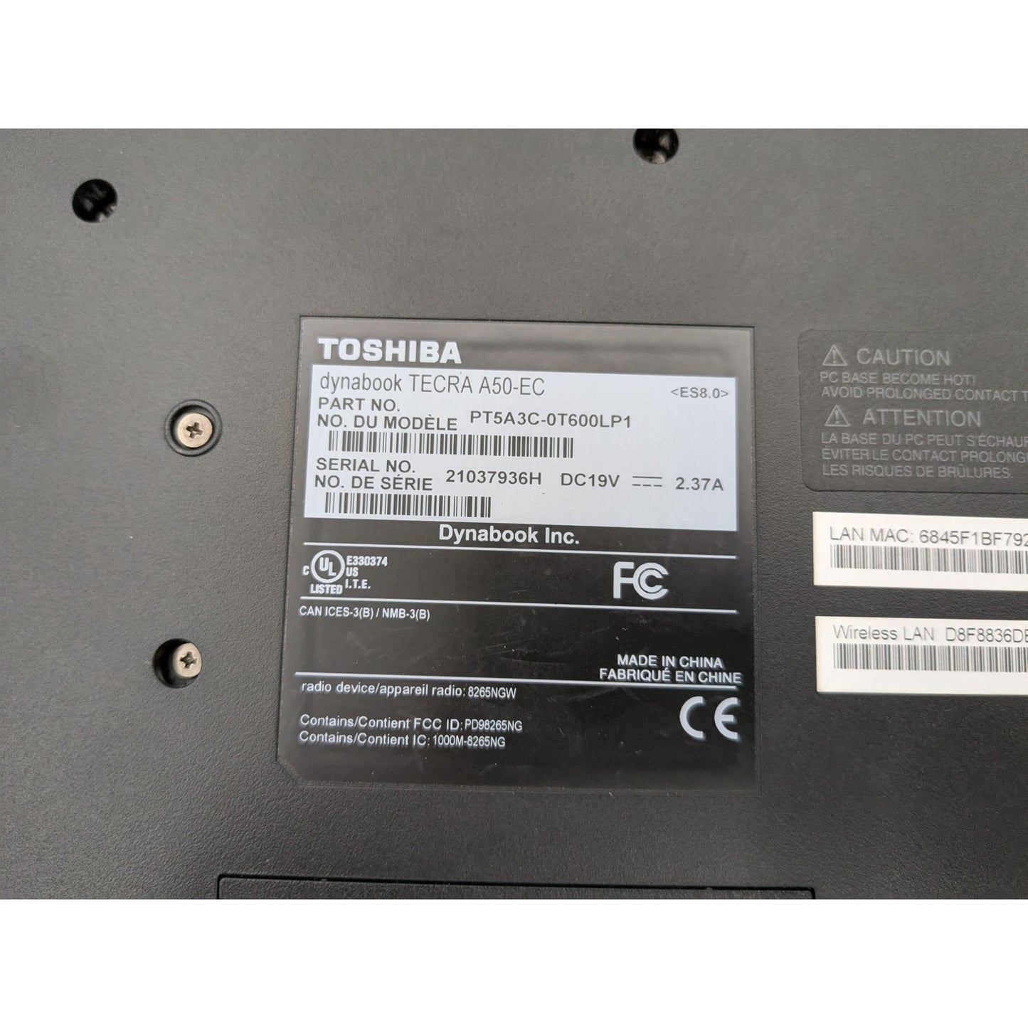 Toshiba Dynabook Tecra A50-EC 15.6" Screen Intel Core i5-8350U 8GB RAM 256GB SSD