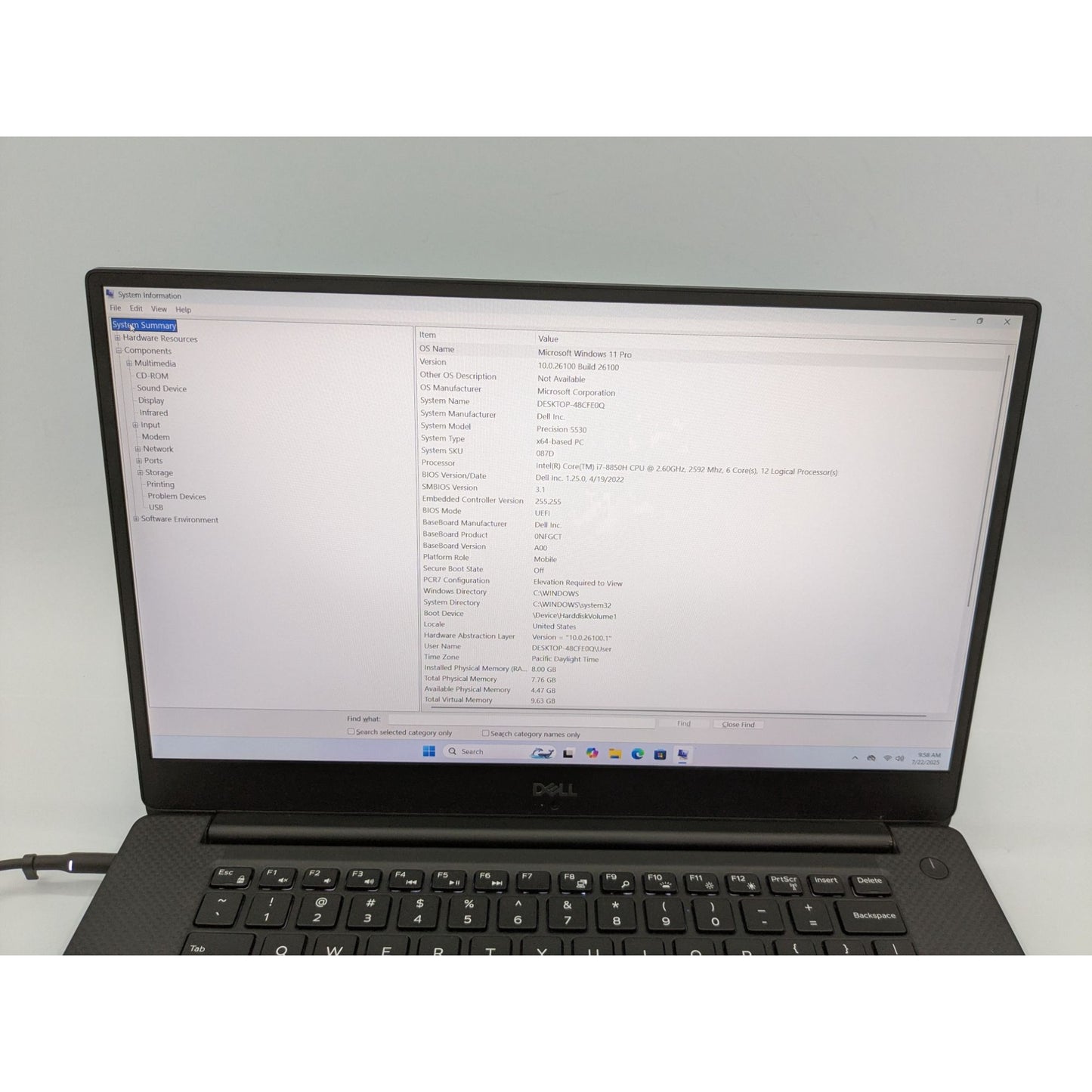Dell Precision 5530 15.6" Intel i7-8850H 2.60GHz 8GB RAM 128GB SSD Win 11 Pro