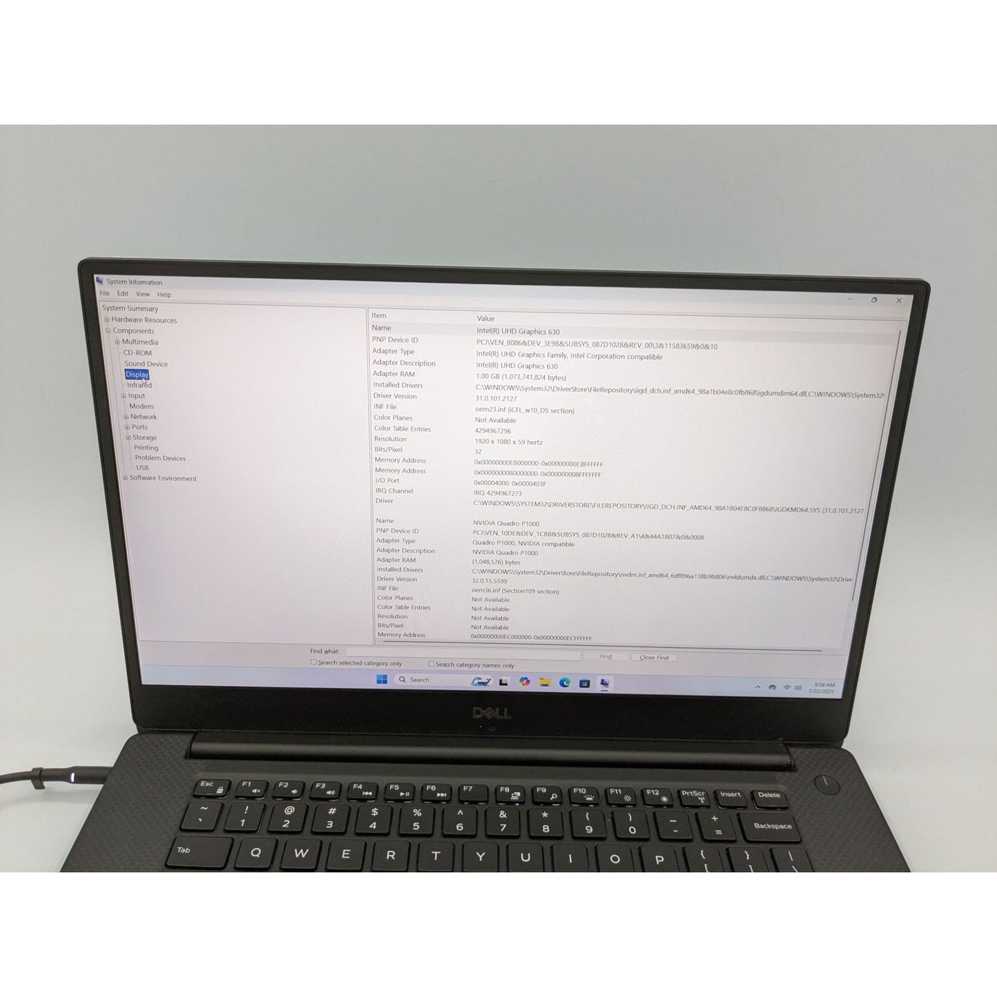 Dell Precision 5530 15.6" Intel i7-8850H 2.60GHz 8GB RAM 128GB SSD Win 11 Pro