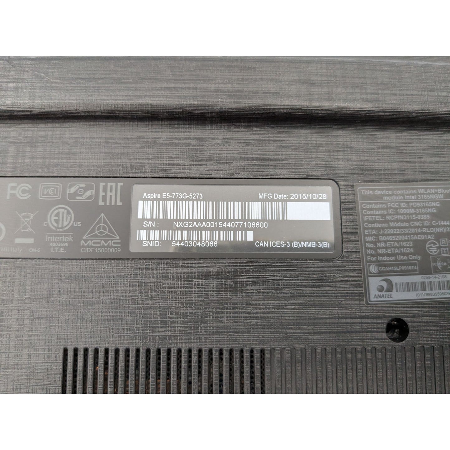 Acer Aspire E5-773G-5273 17.3" Display Intel Core i5-6200U 2.30 GHz 4GB RAM