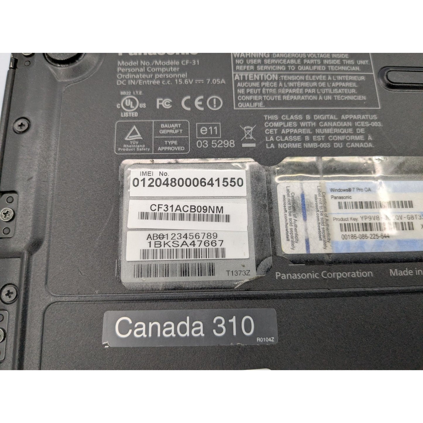 Panasonic Toughbook CF-31 Intel Core i5-520M 2.40GHz 13.1" Screen 4GB RAM Laptop