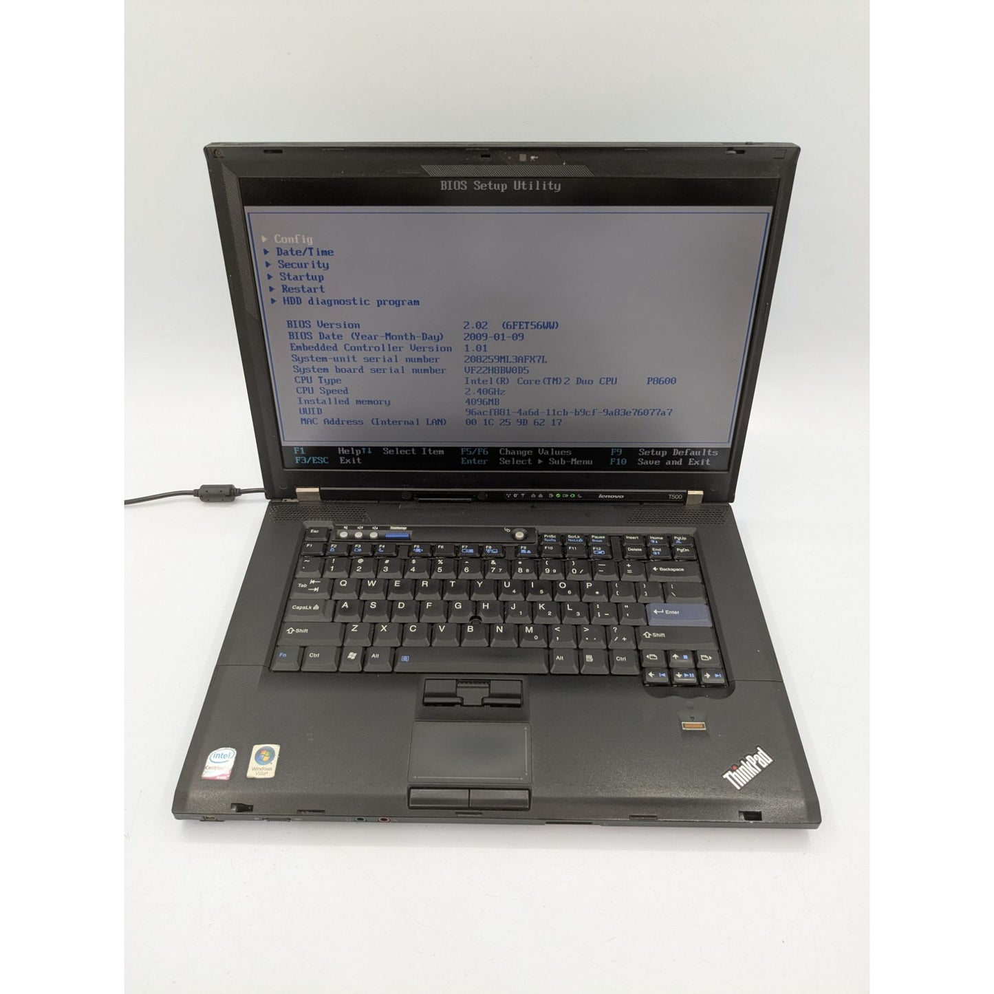 Lenovo ThinkPad T500 15.6" Display Intel Core 2 Duo P8600 2.40GHz 4GB RAM Laptop