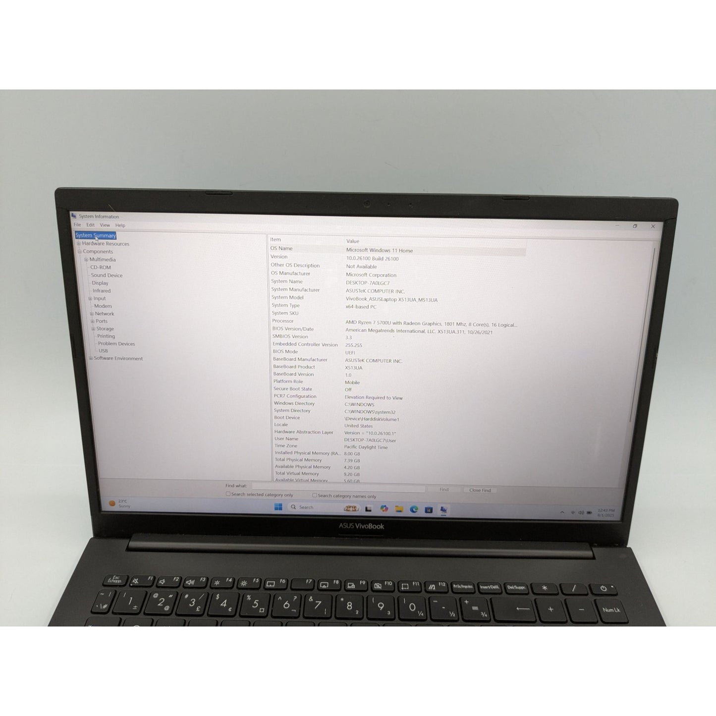 Asus VivoBook M513U 15.6" AMD Ryzen 7 5700U 8GB RAM 180GB SSD Radeon Graphics
