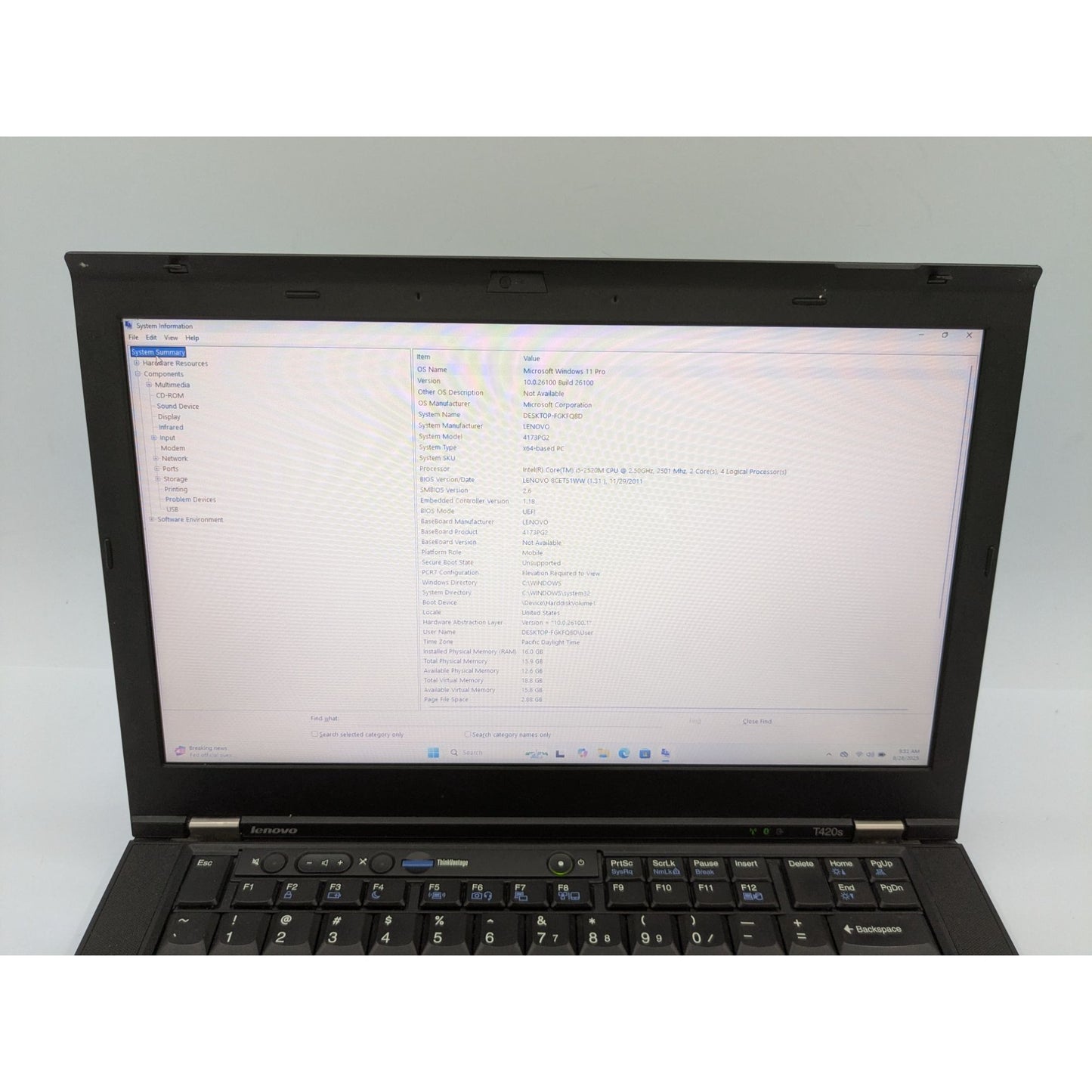 Lenovo ThinkPad T420s 14” Intel Core i5-2520M 16GB RAM 120GB SSD Windows 11 Pro