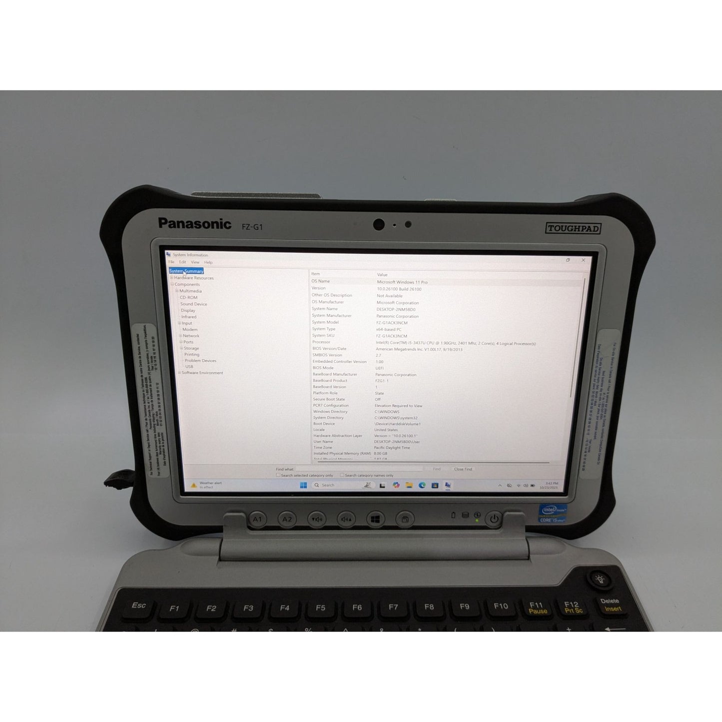 Panasonic Toughpad FZ-G1 10.1" Intel i5-3437U 8GB RAM 256GB SSD Window 11 Pro