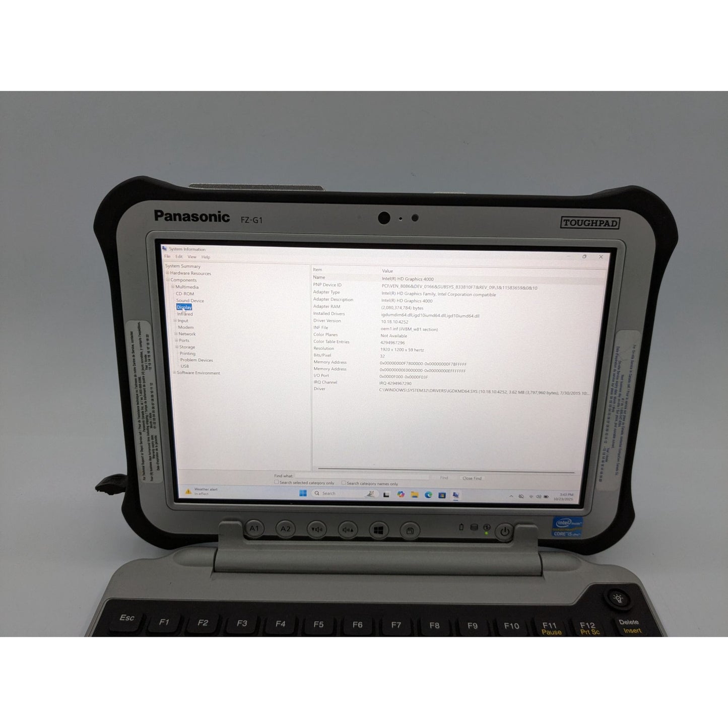 Panasonic Toughpad FZ-G1 10.1" Intel i5-3437U 8GB RAM 256GB SSD Window 11 Pro