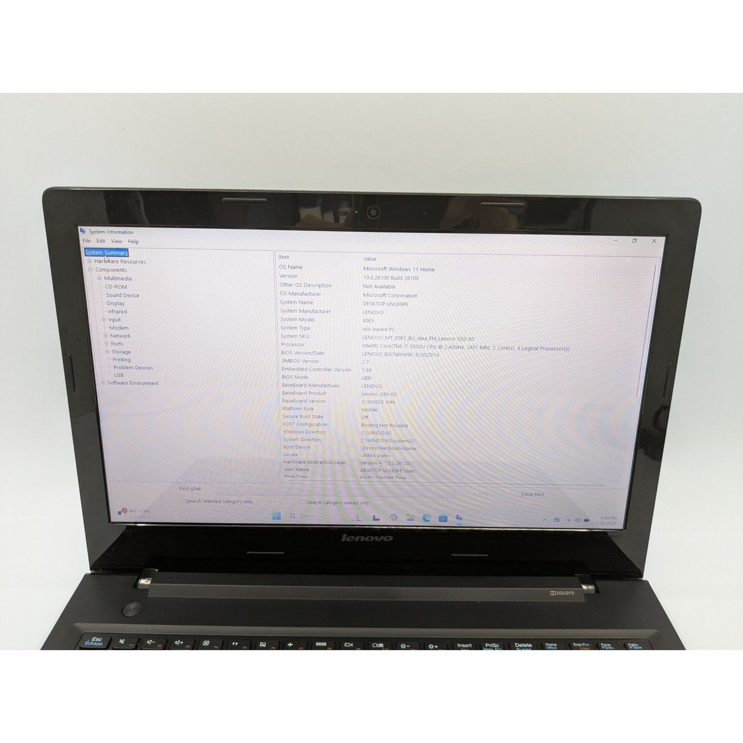 Lenovo G50-80 15.6" Intel i7-5500U 16GB RAM 250GB SSD Windows 11 Home Activated