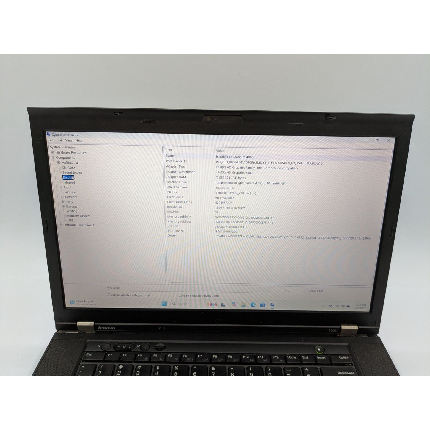 Lenovo ThinkPad T530 15.6" Intel Core i5-3320M 8GB RAM 128GB SSD Windows 11 Pro