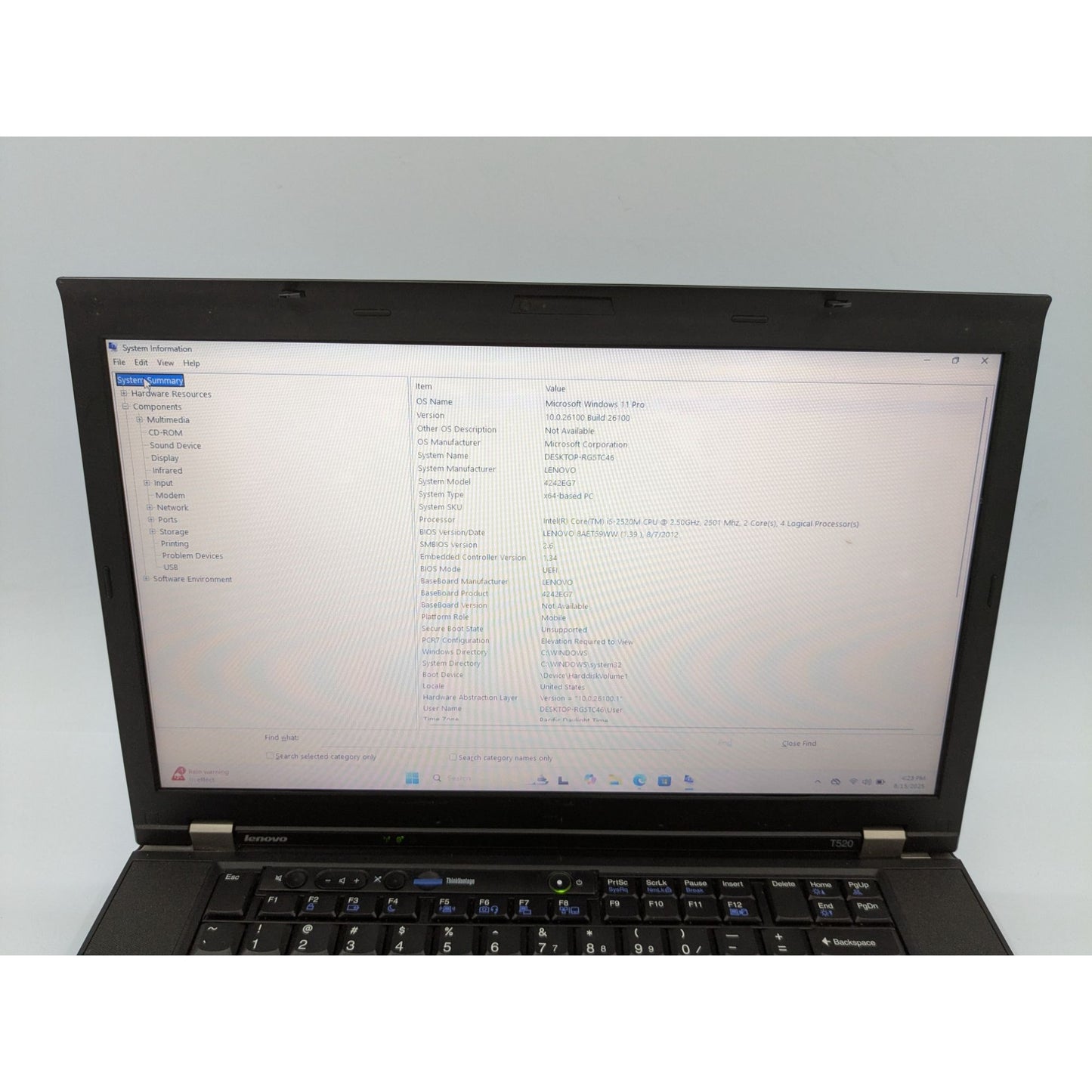 Lenovo ThinkPad T520 15.6" Intel Core i5-2520M 16GB RAM 128GB SSD Windows 11 Pro