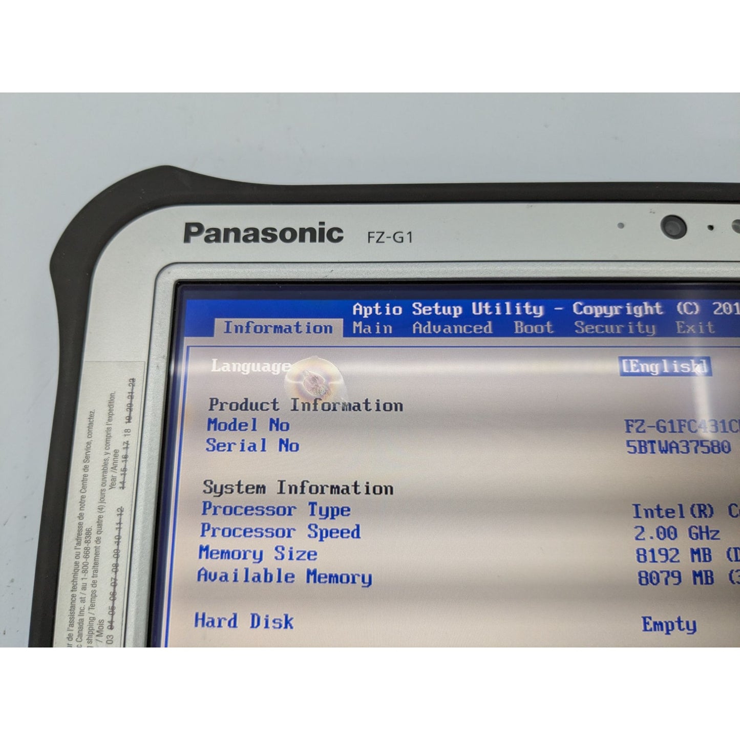 Panasonic Toughpad FZ-G1 Intel Core i5-4310U 2.00GHz 8GB 10.1" Display Screen