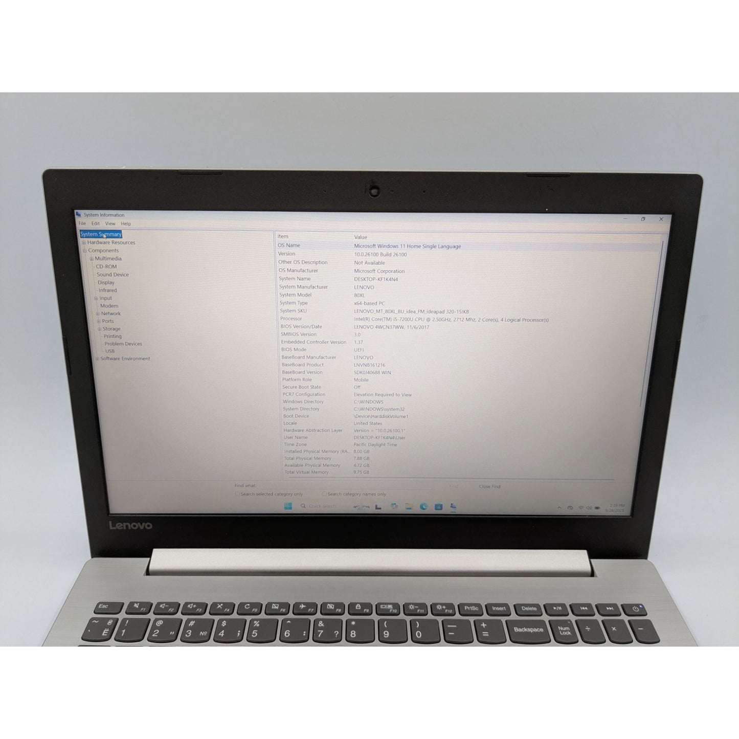 Lenovo Ideapad 320-15IKB 15.6" Intel i5-7200U 8GB RAM 120GB SSD Windows 11 Home