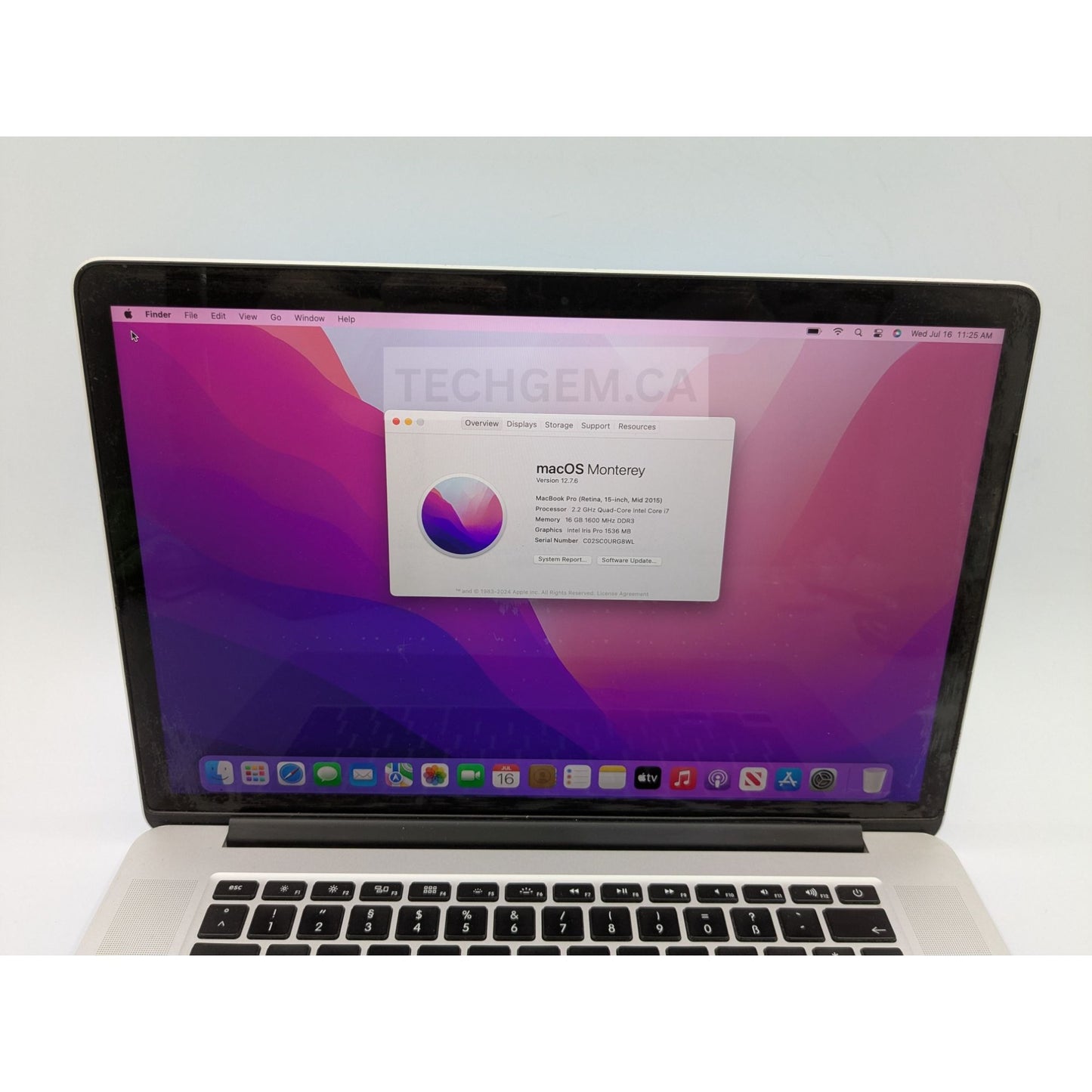 Apple MacBook Pro A1398 15" Intel i7-4770HQ 16GB RAM 512GB SSD Monterey Retina