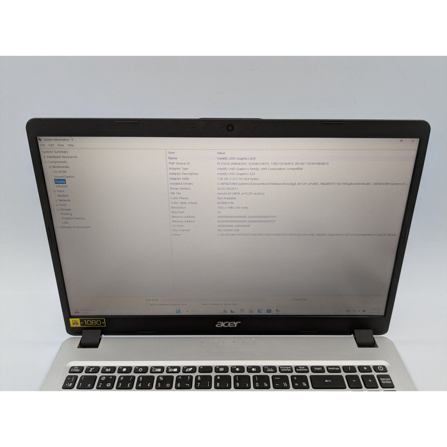 Acer Aspire A515-52-53GR 15.6" Intel Core i5-8265U 8GB RAM 256GB SSD Win11 Home