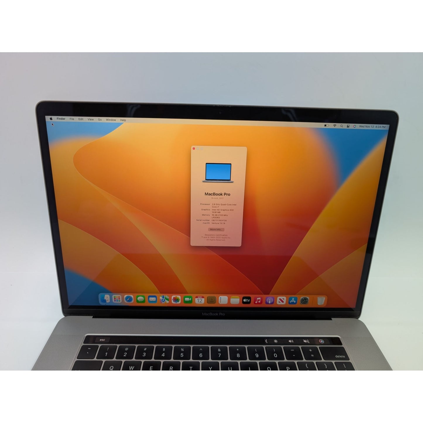 Mid 2017 Apple MacBook Pro A1707 15" Intel Core i7-7700HQ 16GB RAM 256GB SSD