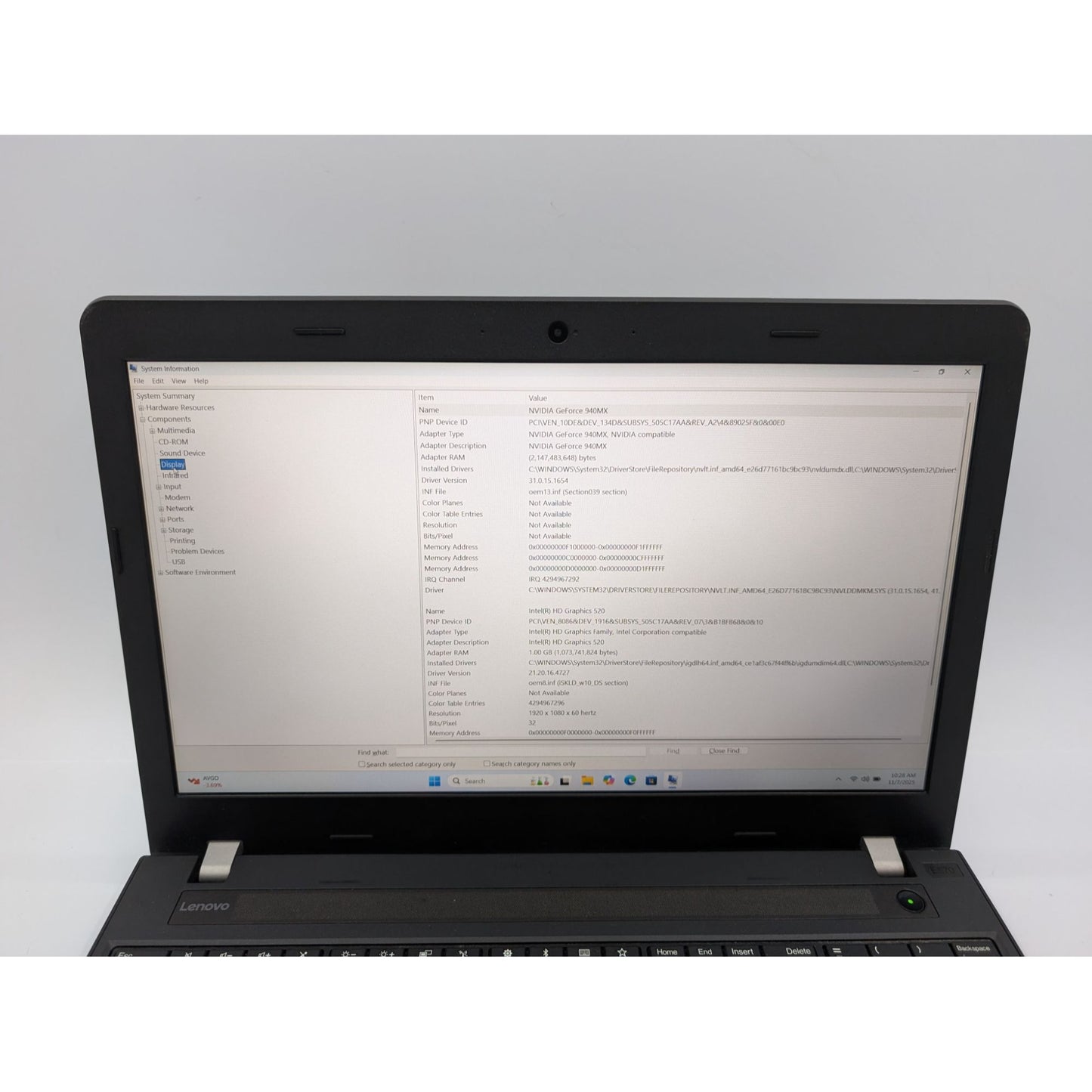 Lenovo ThinkPad E570 15.6" LCD Intel Core i7-6500U 16GB RAM 750GB HDD 128GB SSD