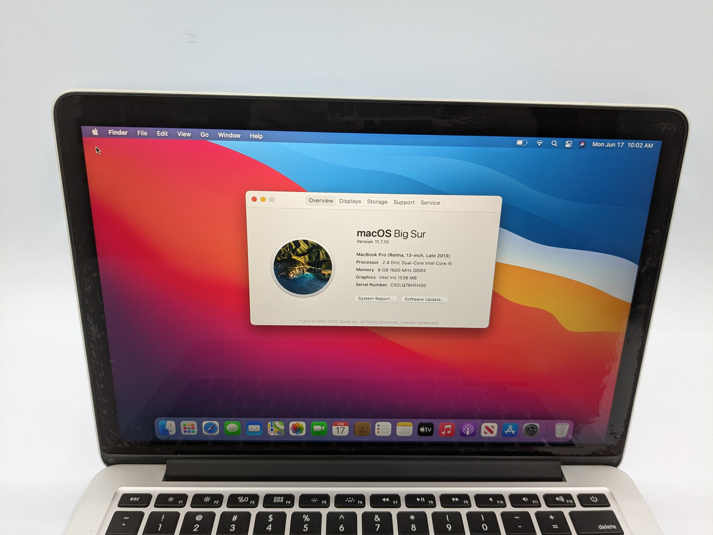 MacBook Pro 13 Retina Core I5 @ 2.4GHz 8GB Ram 256GB SSD Mac OS Big Sur