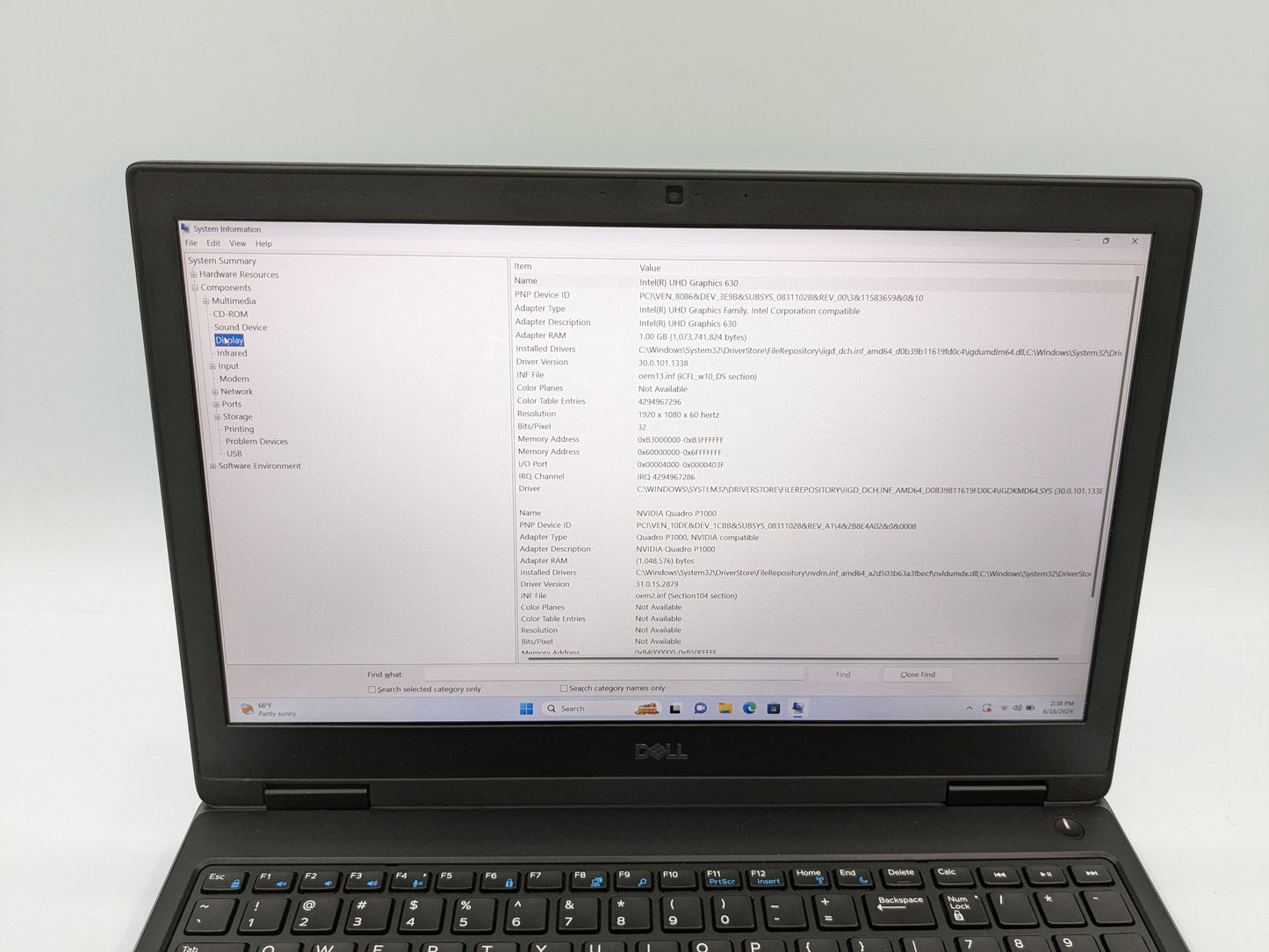 Dell Precision 7530 15.6'' i7-8750H 2.2GHz 32GB RAM 256GB Quadro P1000- Win11Pro