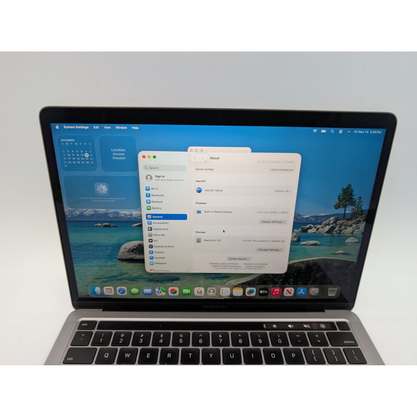 2020 Apple MacBook Pro A2251 13" Screen Intel i7-1068NG7 512GB SSD 32GB RAM