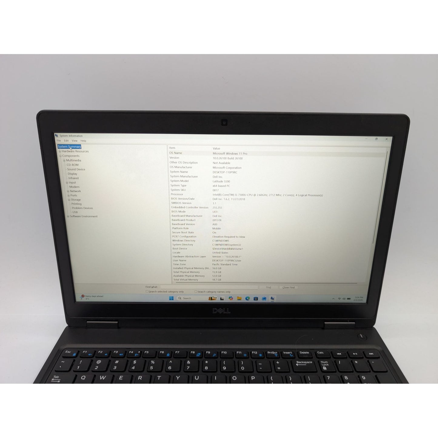 Dell Latitude 5590 15.6" Intel i5-7300U 16GB RAM 256GB SSD Win 11 Pro Activated