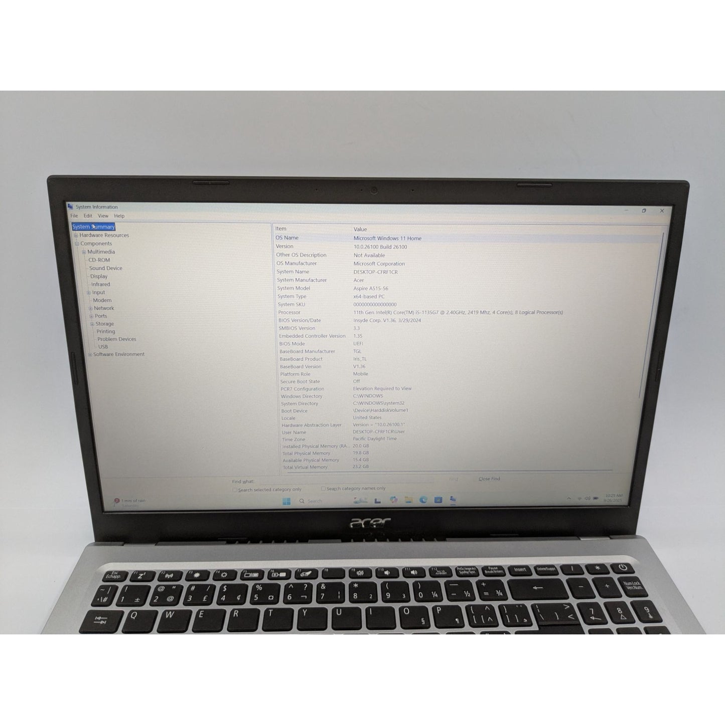 Acer Aspire A515-56-58K6 15.6" Intel Core i5-1135G7 20GB RAM 256GB SSD 1TB HDD