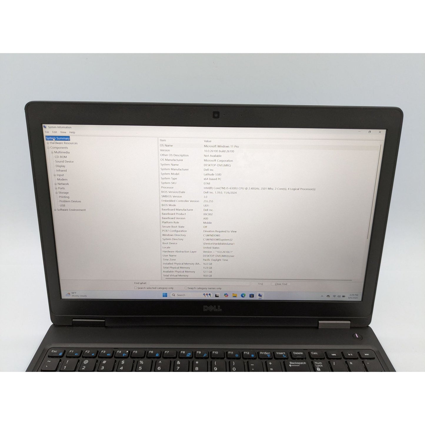 Dell Latitude 5580 15.6" Intel Core i5-6300U 2.40GHz 16GB RAM 256GB SSD Win 11 Pro