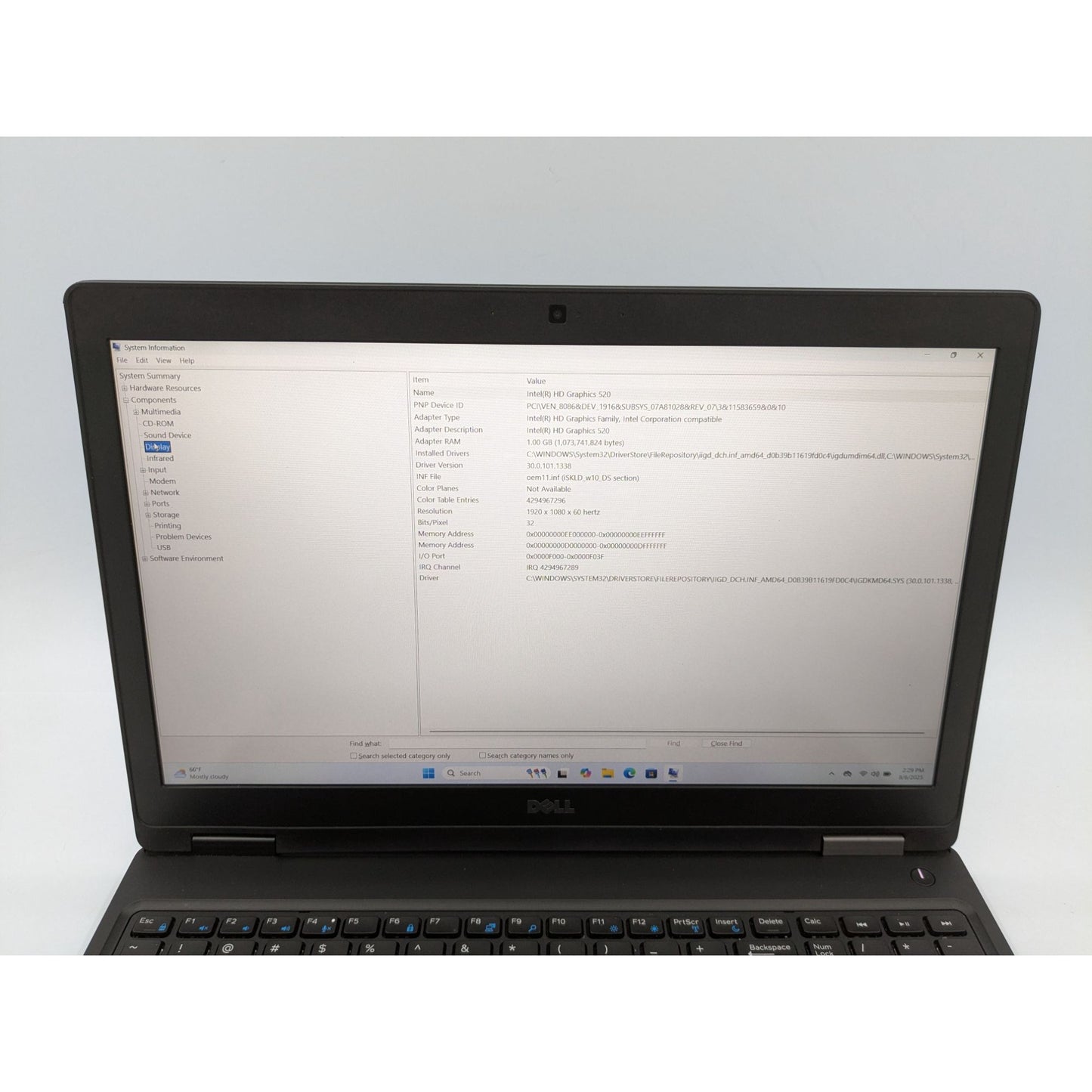 Dell Latitude 5580 15.6" Intel Core i5-6300U 2.40GHz 16GB RAM 256GB SSD Win 11 Pro