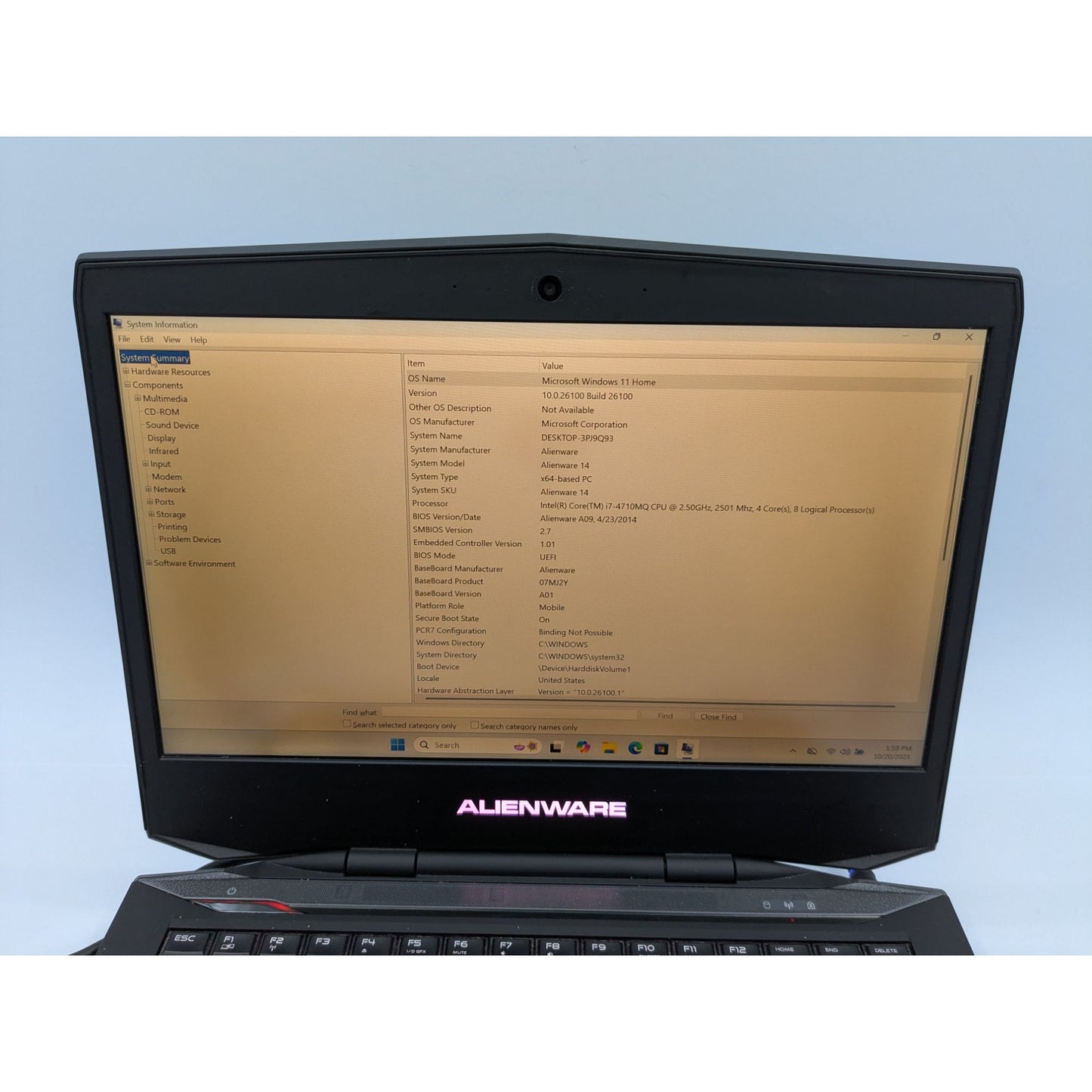 Alienware 14 Intel i7-4710MQ 14" 8GB RAM 256GB SSD Nvidia GT 750M Window 11 Home