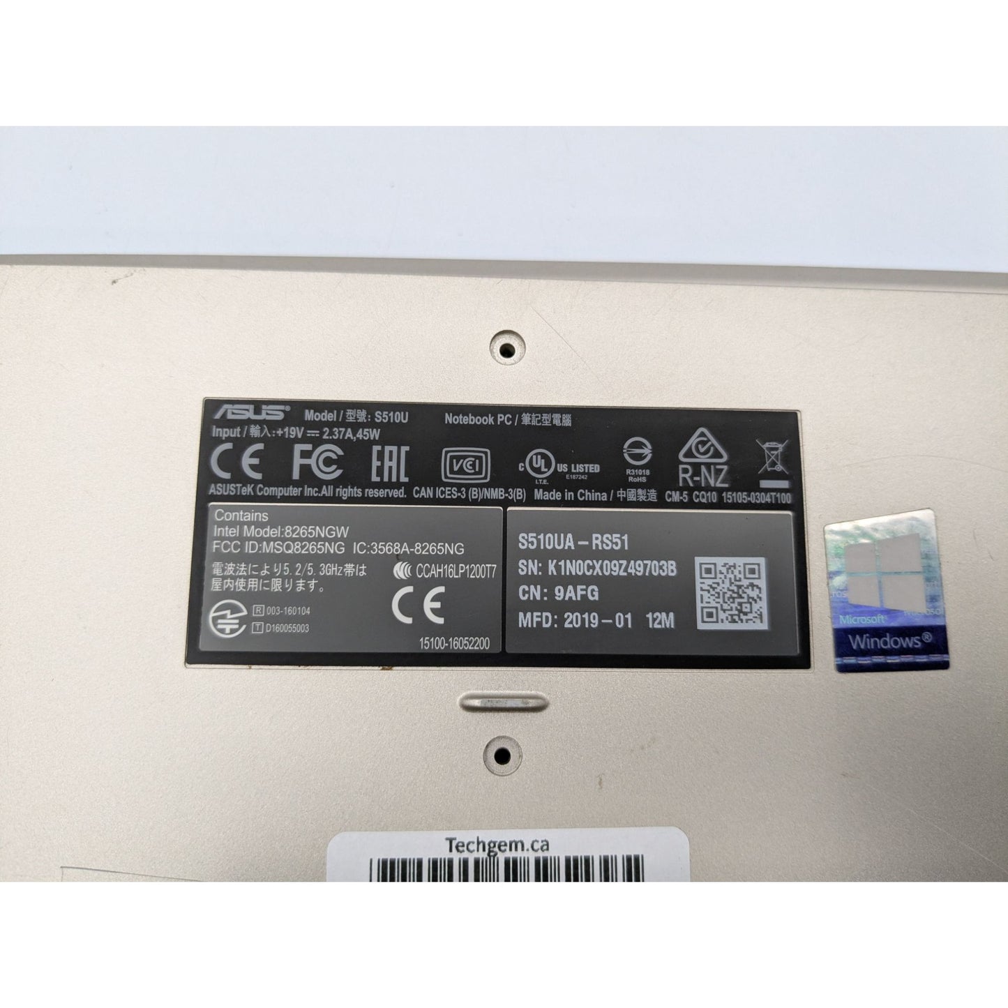 Asus S510UA-RS51 15.6" Display Intel Core i5-8250U 1.60 GHz Processor Laptop