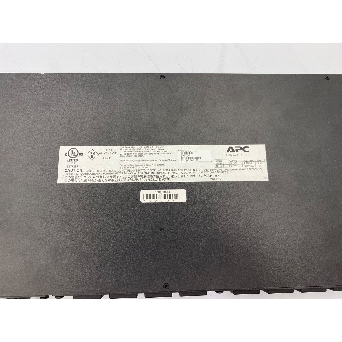 APC AP7750 Rack-Mount Automatic Transfer Switch With Network Management Card