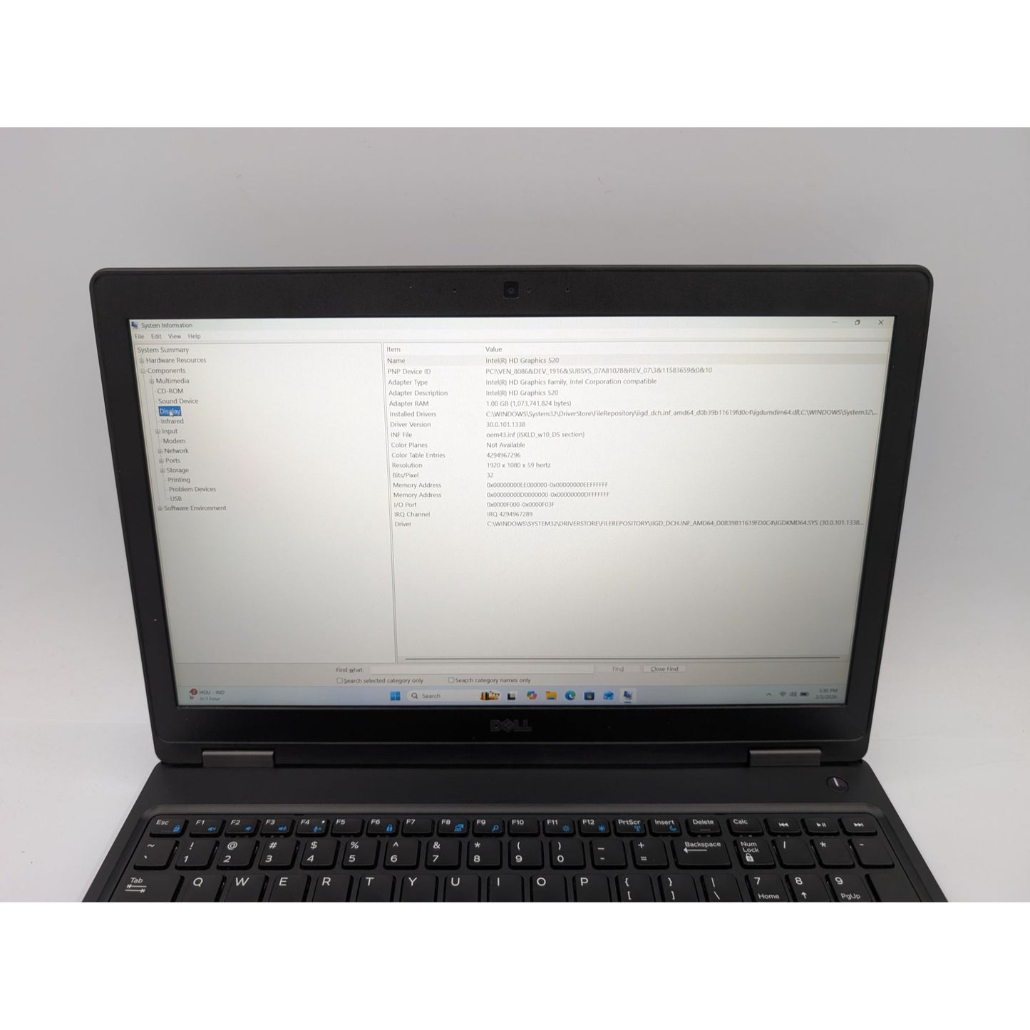 Dell Latitude 5580 15.6" Intel i5-6300U 2.40 GHz 16GB RAM 256GB SSD Win 11 Pro