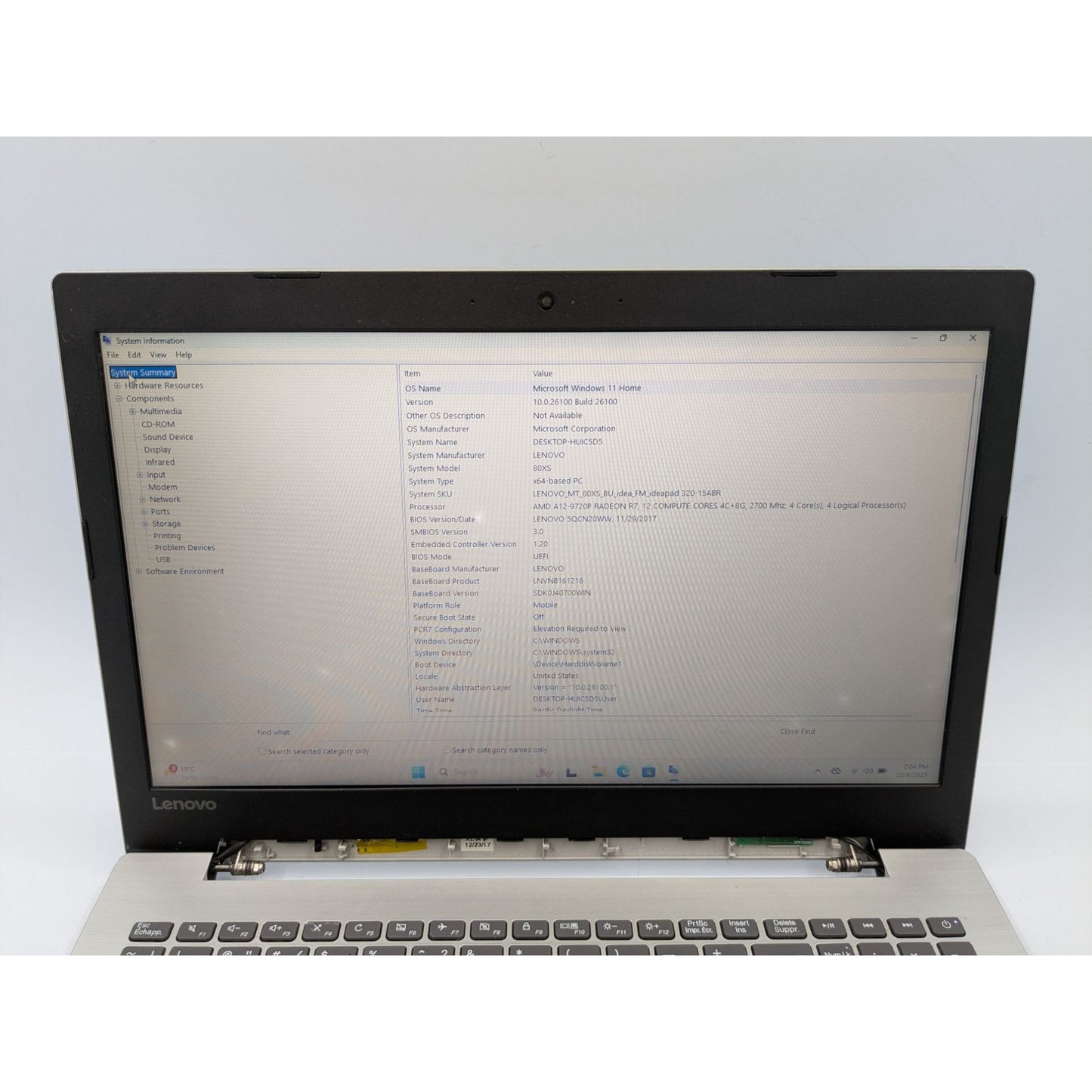 Lenovo Ideapad 320-15ABR 15.6" AMD A12-9720P 2.70 Ghz 8GB RAM 128GB SSD Win 11