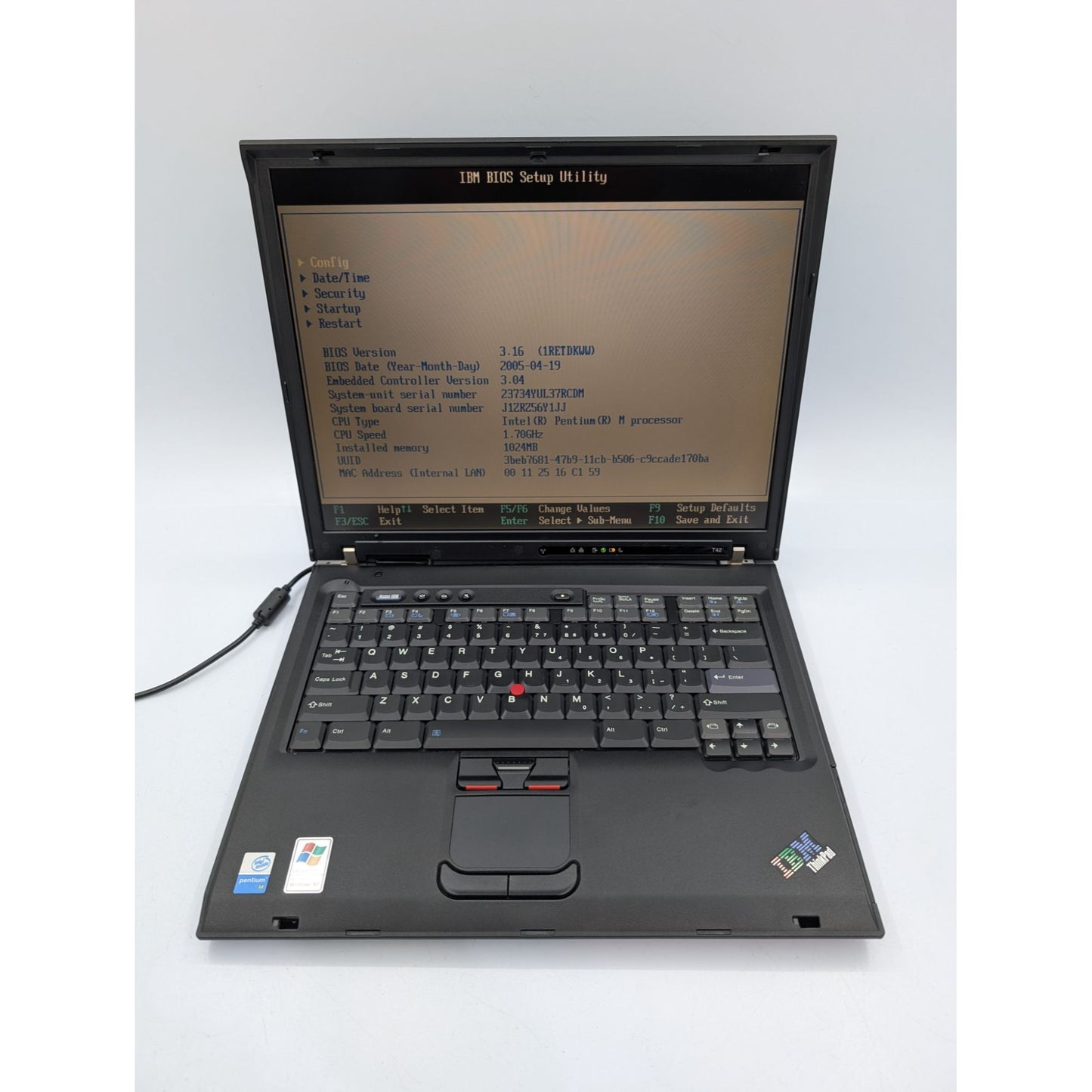 IBM ThinkPad T42 15" Screen Intel Pentium M 1.70GHz Processor 1GB RAM Laptop