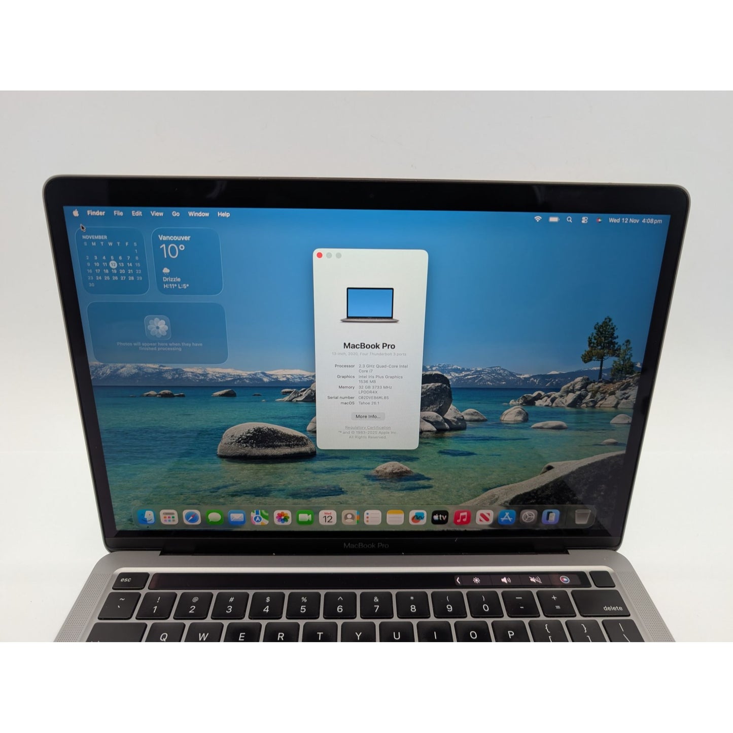 2020 Apple MacBook Pro A2251 13" Intel i7-1068NG7 32GB RAM 512GB SSD macOS Tahoe