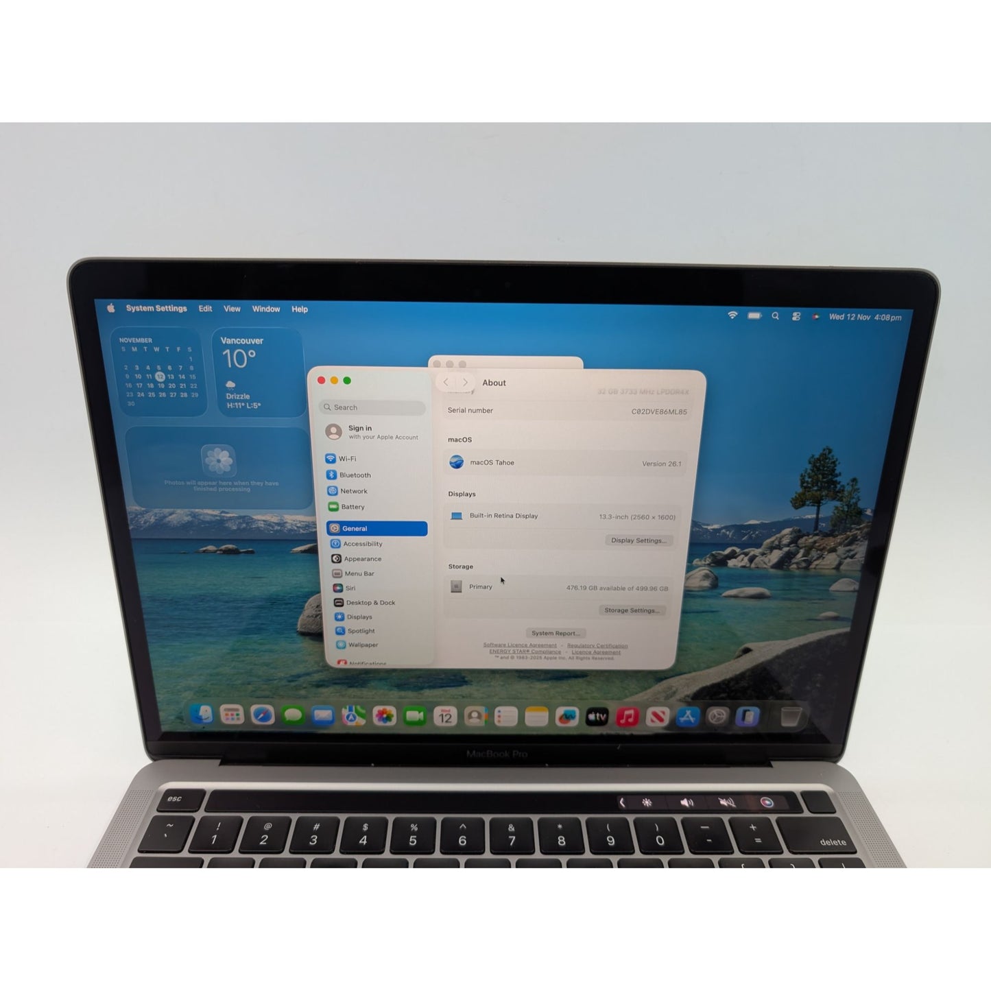 2020 Apple MacBook Pro A2251 13" Intel i7-1068NG7 32GB RAM 512GB SSD macOS Tahoe