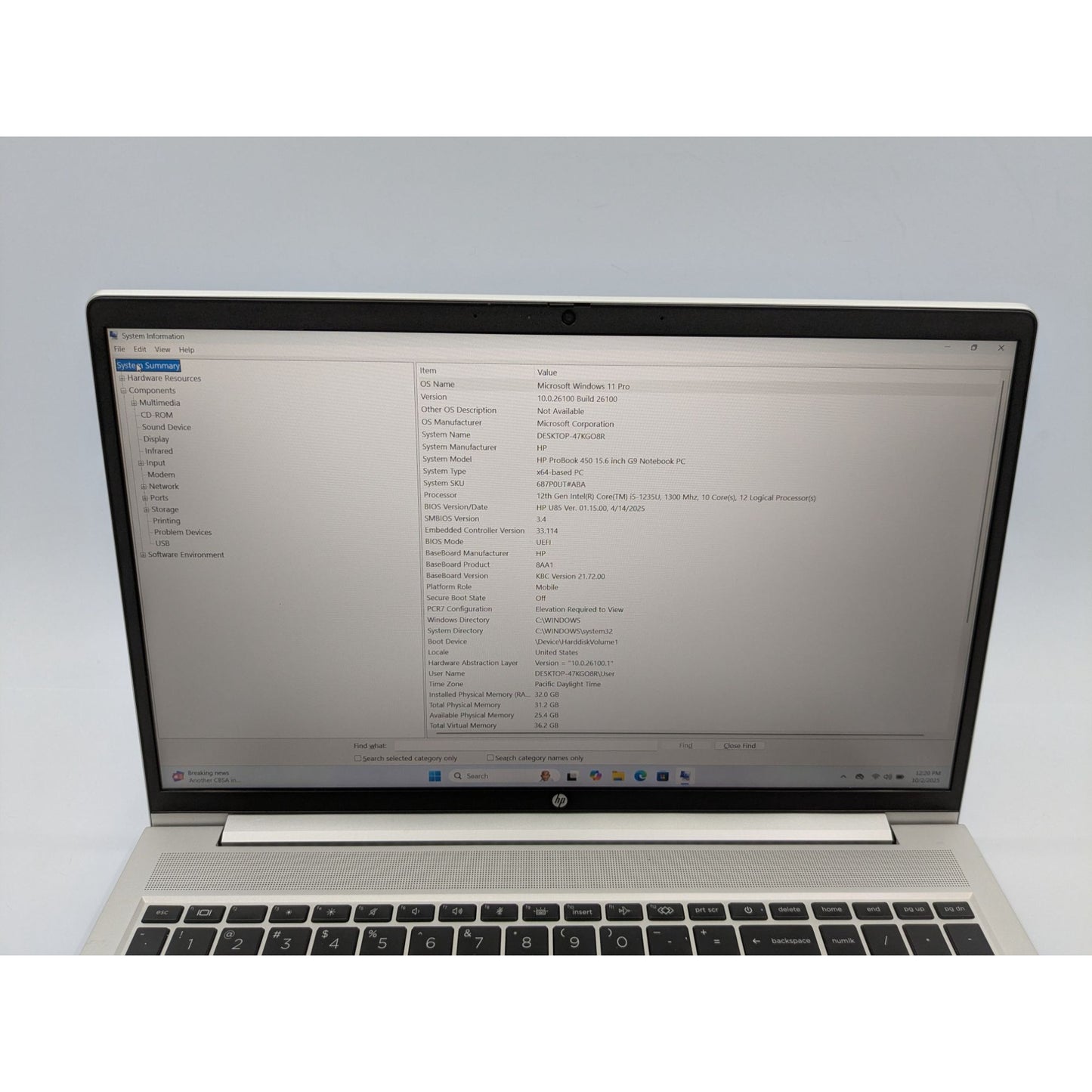 HP ProBook 450 G9 15.6" Intel Core i5-1235U 32GB RAM 512GB SSD Window 11 Pro