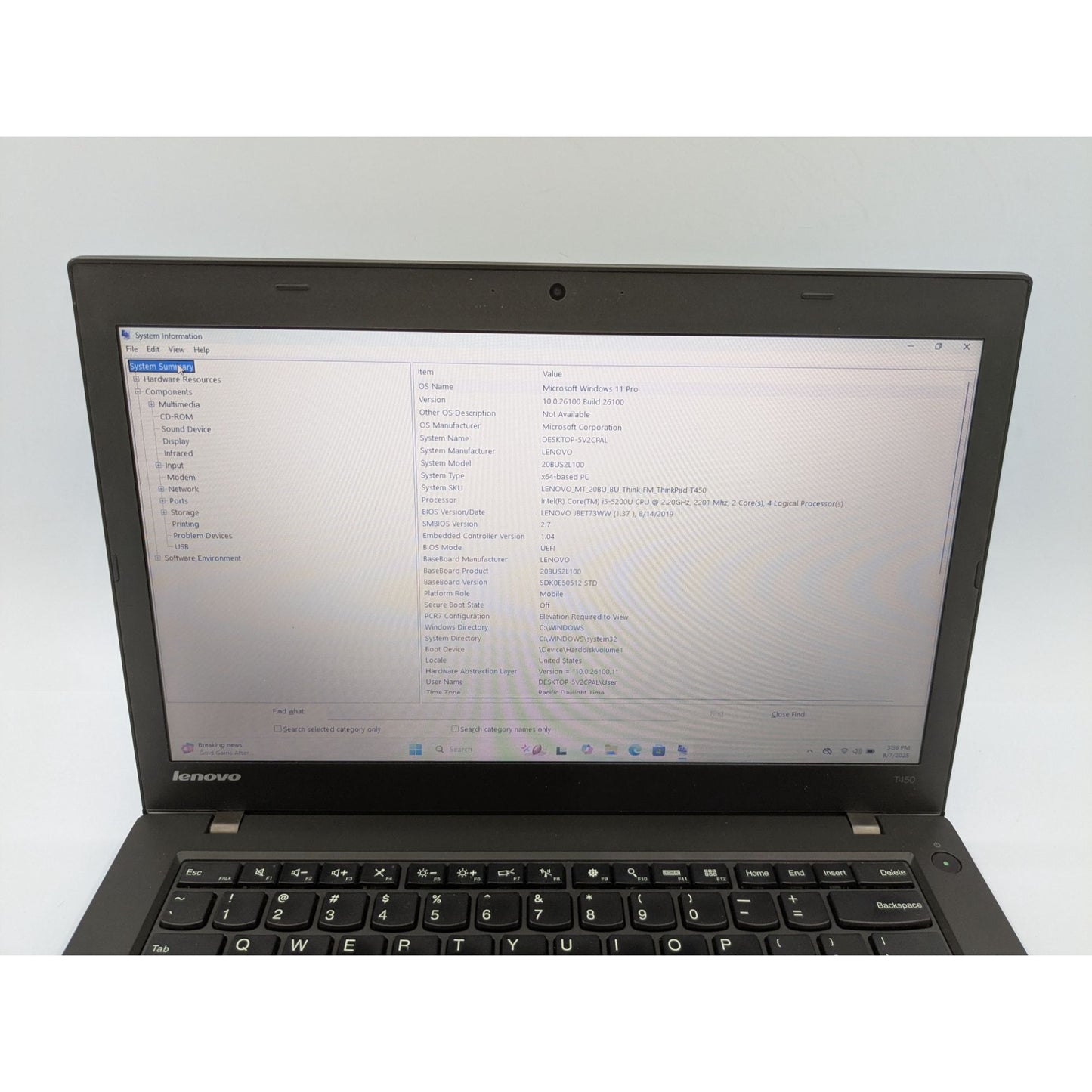 Lenovo ThinkPad T450 14" Intel i5-5200U 16GB RAM 256GB SSD Windows 11 Pro Active