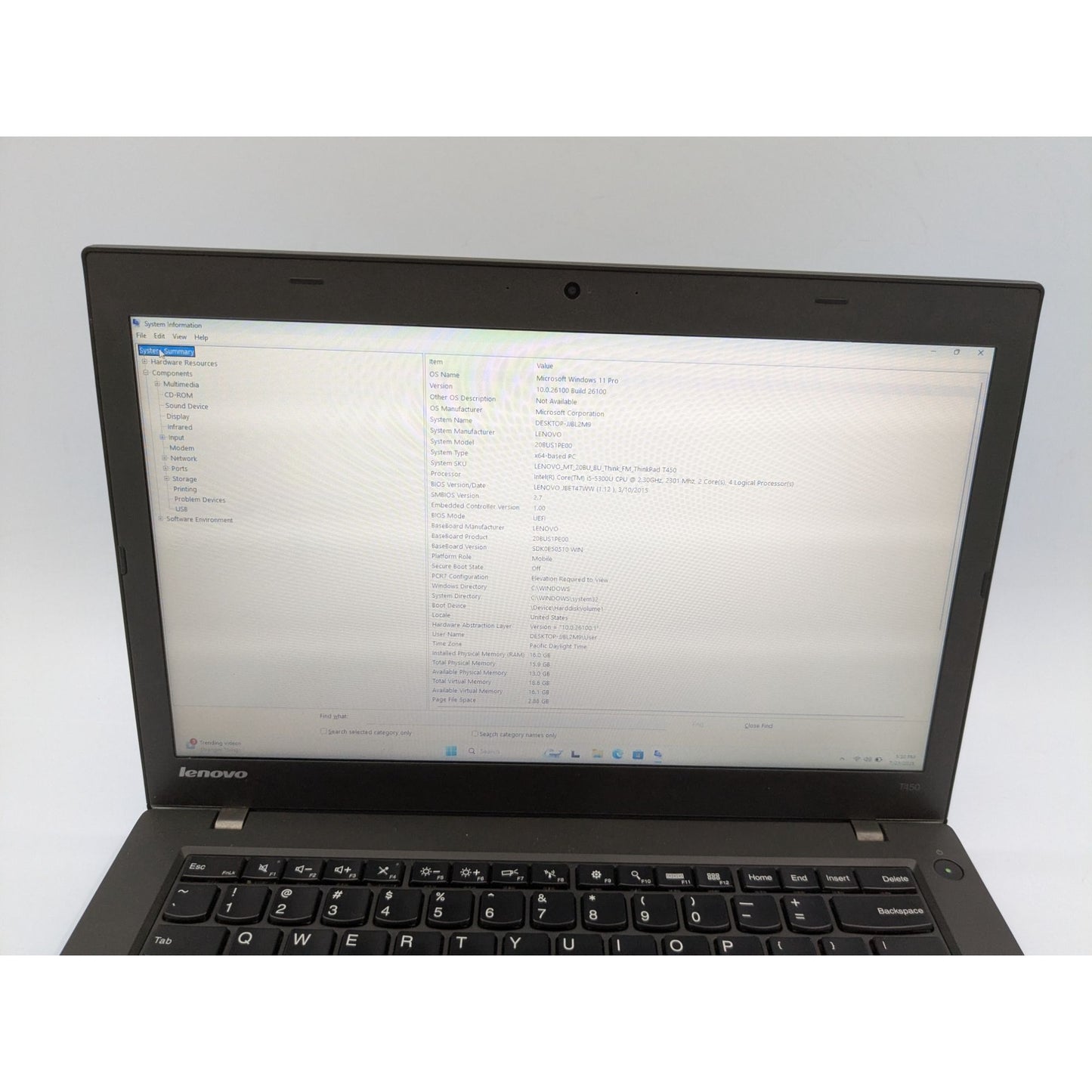 Lenovo ThinkPad T450 14" Intel i5-5300U 16GB RAM 256GB SSD Windows 11 Pro