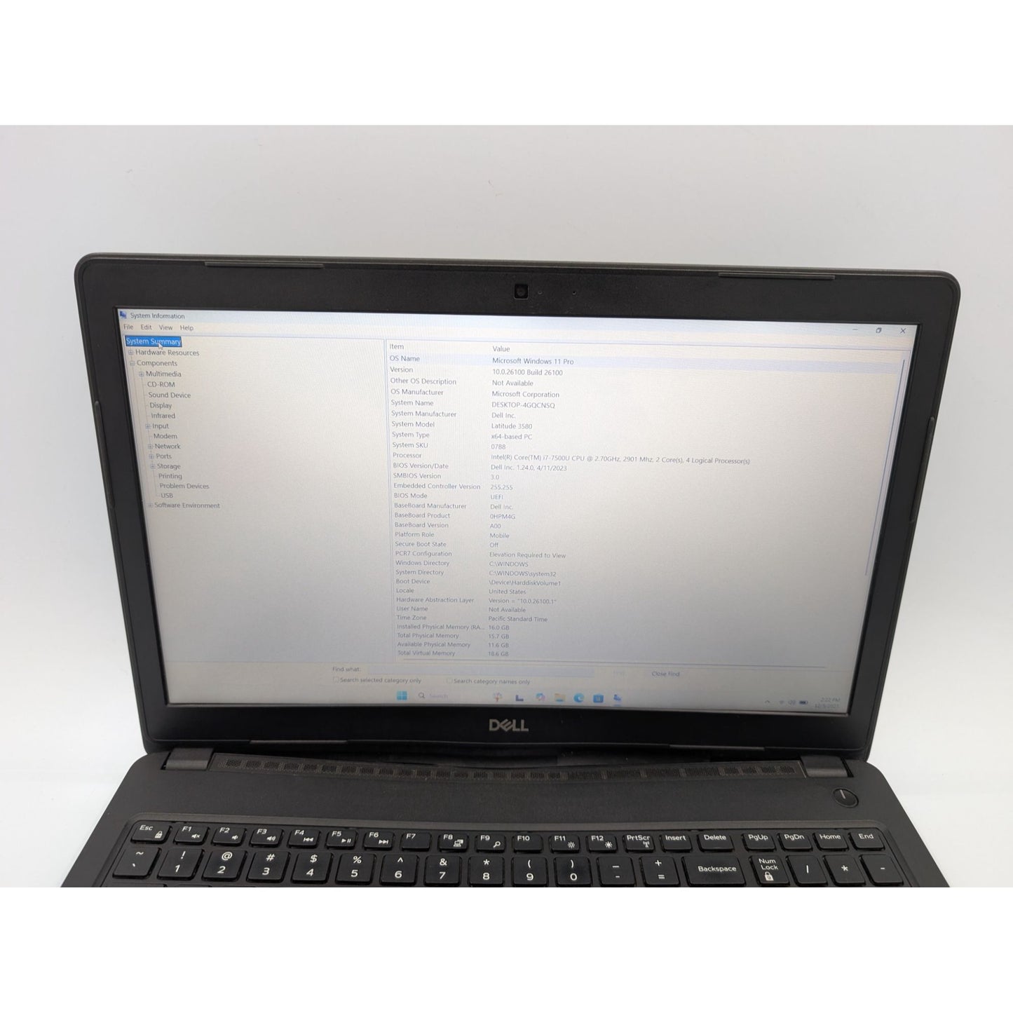 Dell Latitude 3580 15.6" Intel Core i7-7500U 16GB RAM 500GB SSD Windows 11 Pro